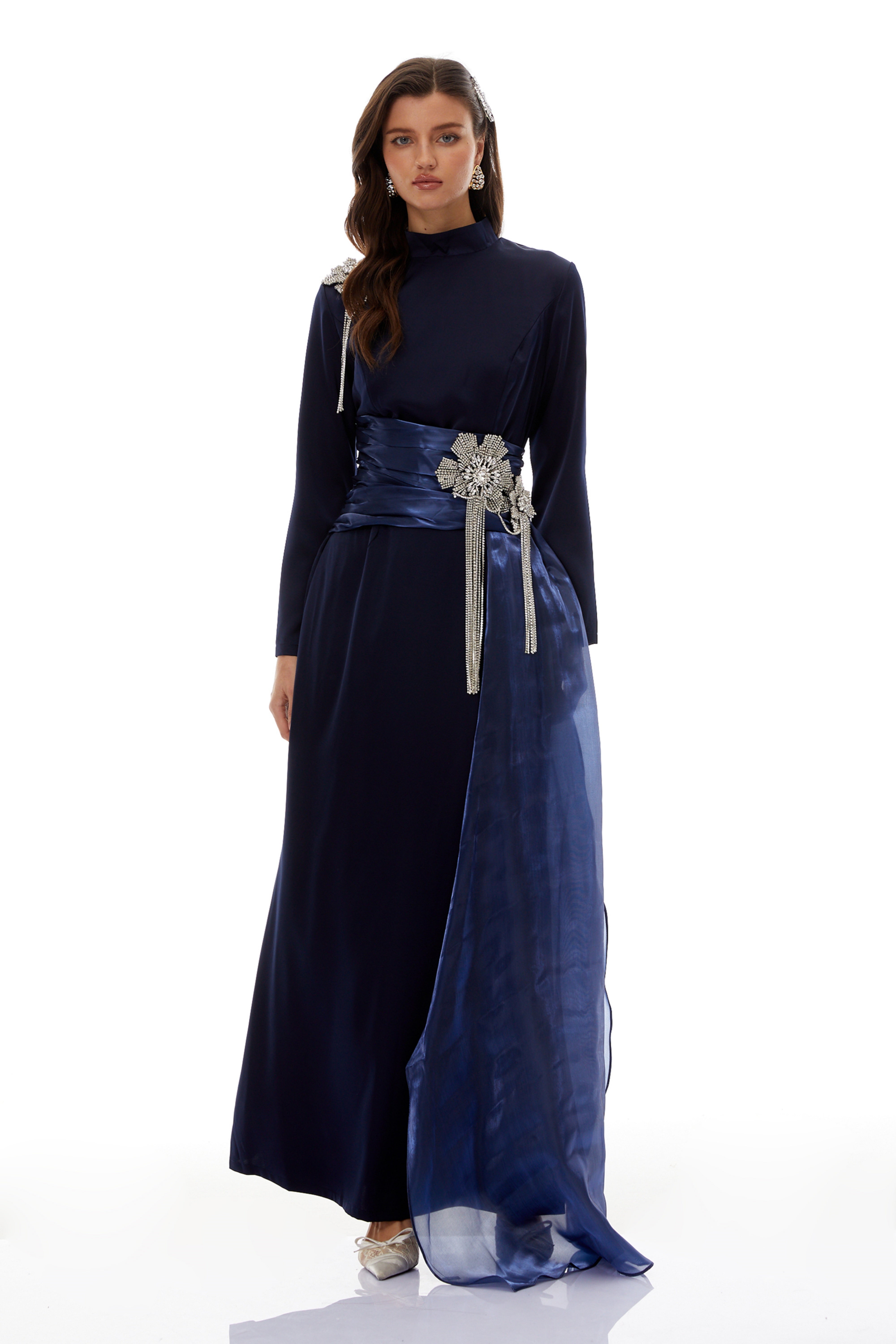 Marguerite Blue Embellished Ribbon Maxi Dress (Final Sale-US Only)