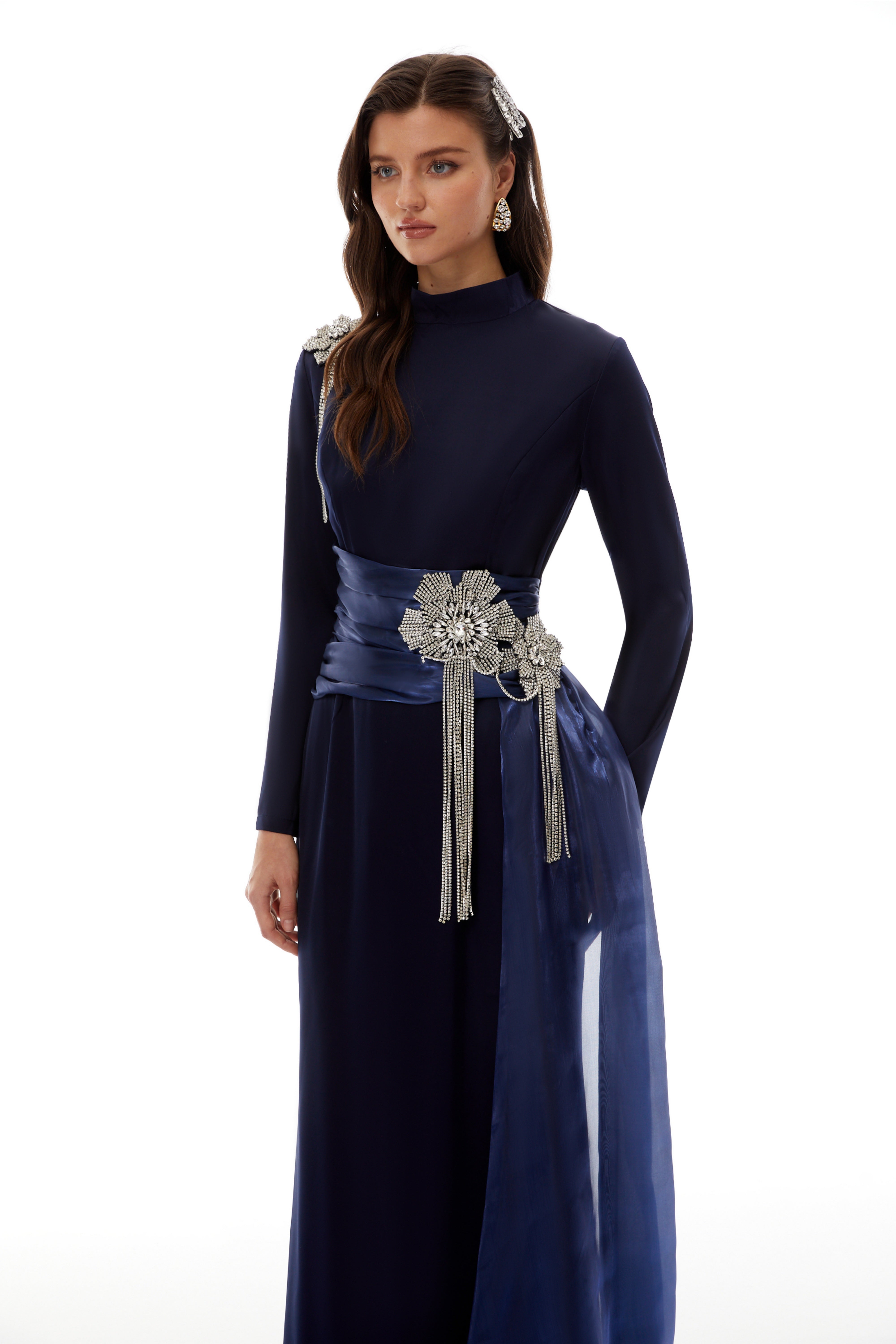 Marguerite Blue Embellished Ribbon Maxi Dress (Final Sale-US Only)