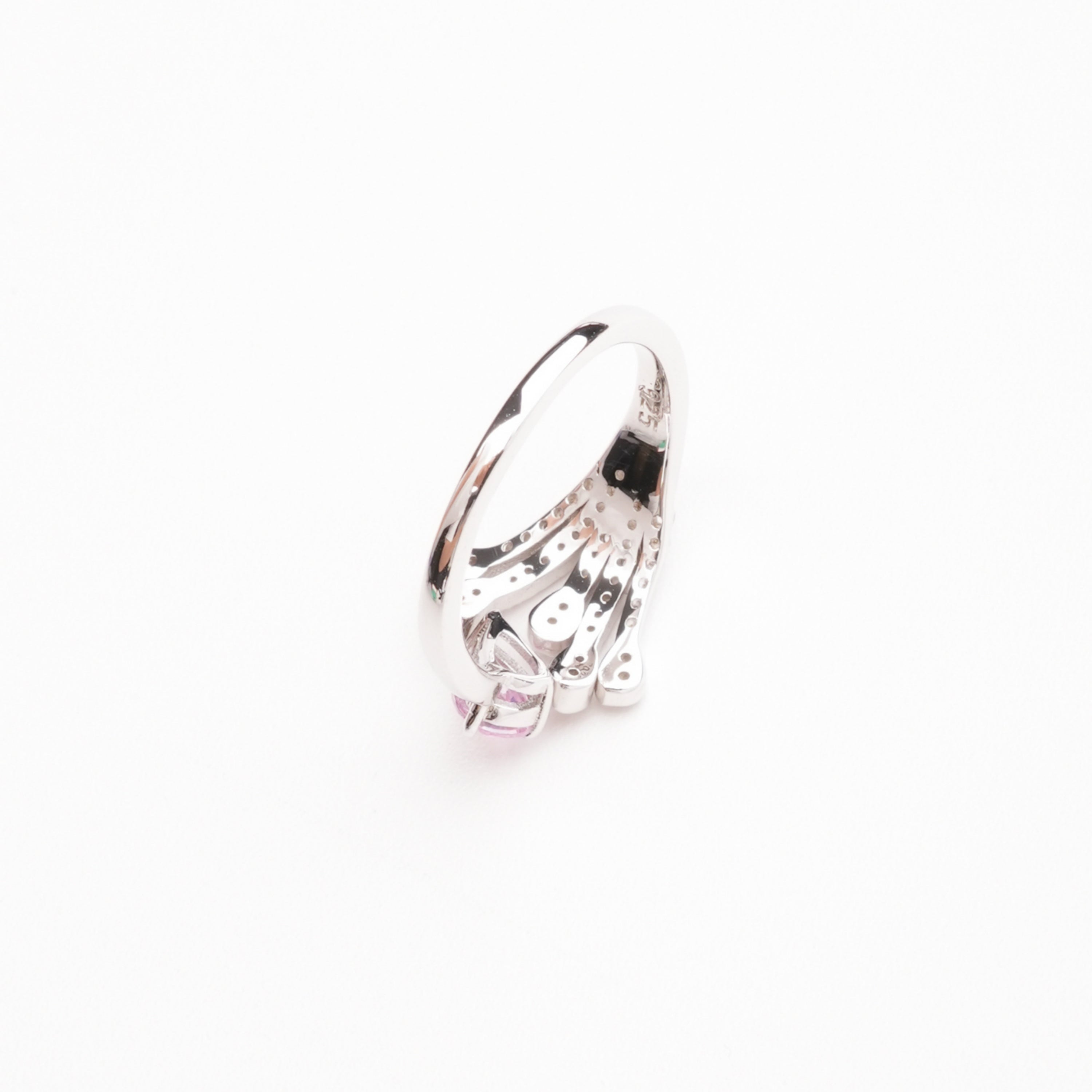 Marguerite Pink Pear Cut Gemstone Feather Crystal Sterling Silver Ring