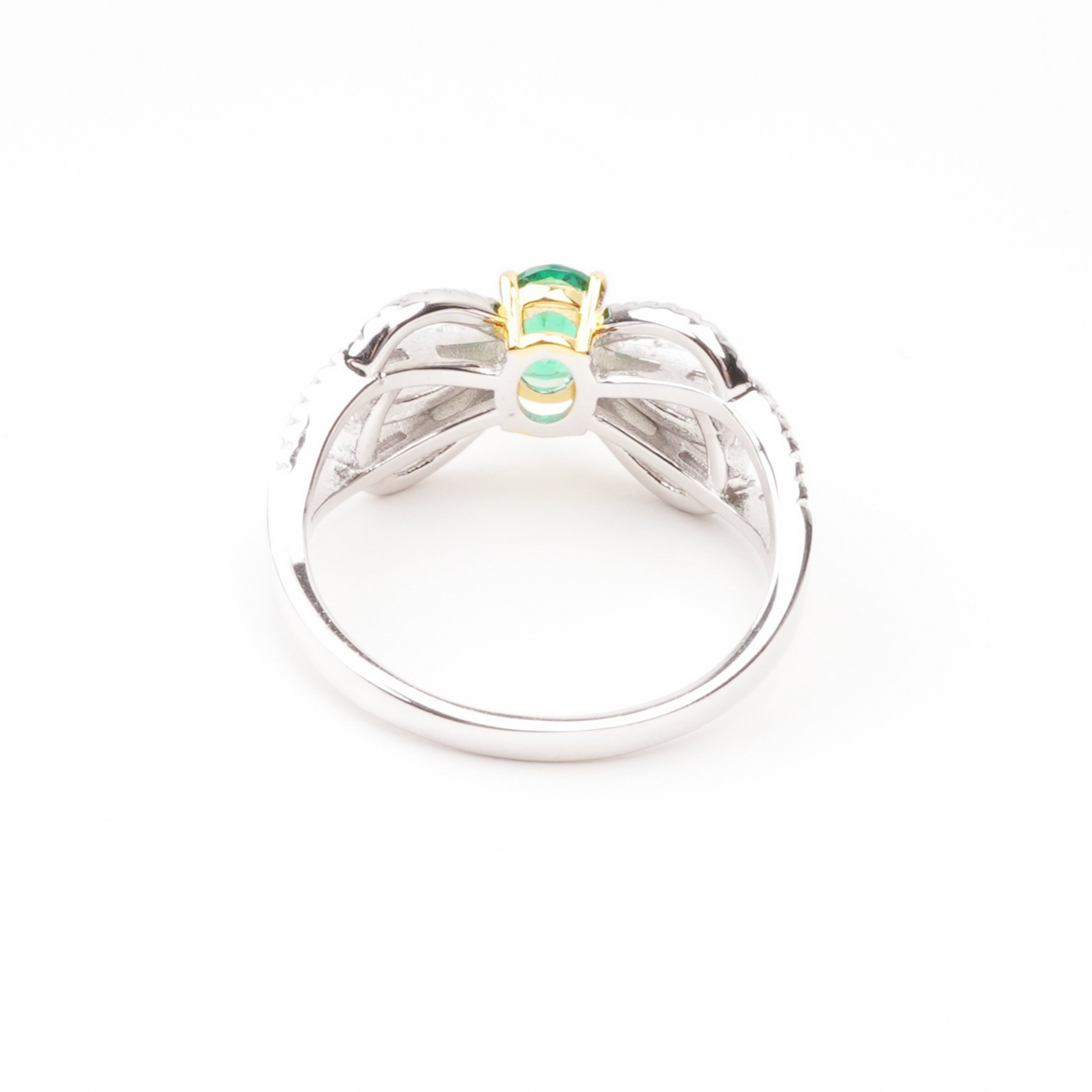 María Green Emerald Oval Cut Knot Crystal Two-Tone Sterling Silver Ring