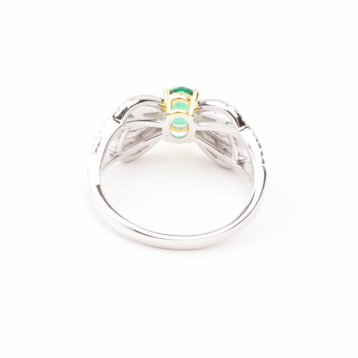 María Green Emerald Oval Cut Knot Crystal Two-Tone Sterling Silver Ring