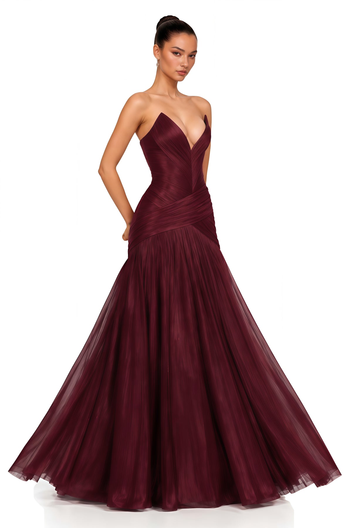 marianna burgundy off-shoulder drop-waist maxi dress
