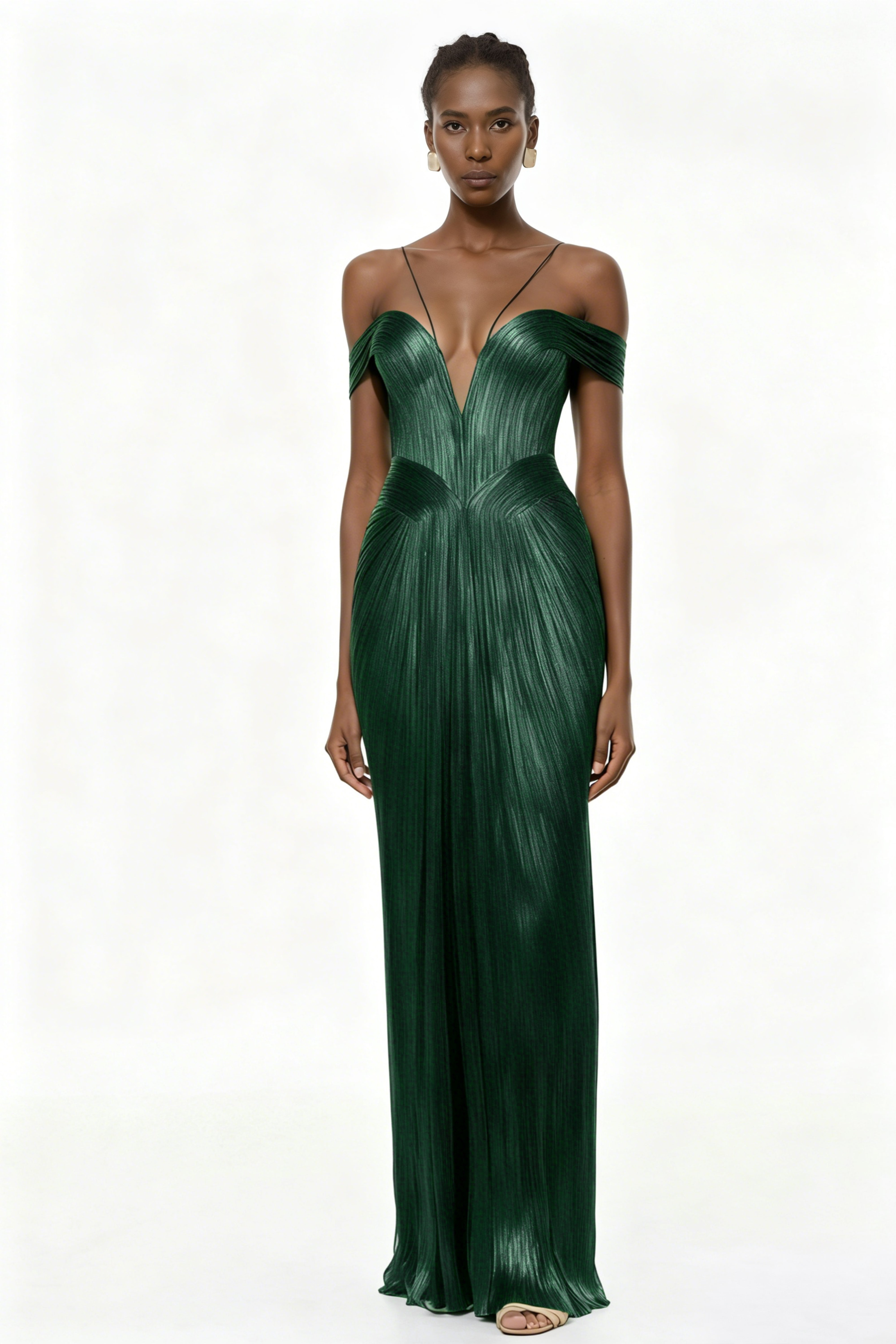 Marise Green Draped Satin Maxi Dress