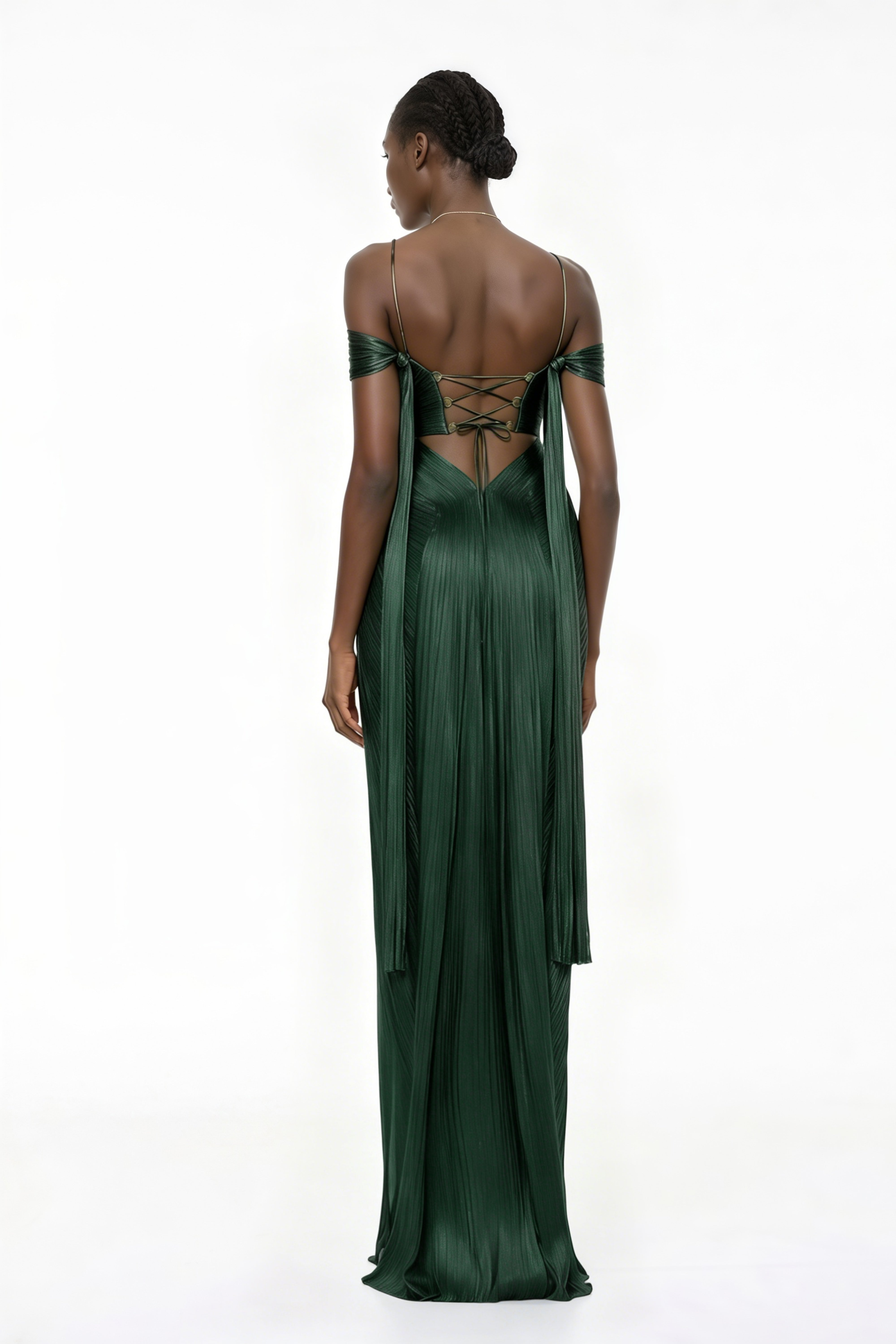 Marise Green Draped Satin Maxi Dress