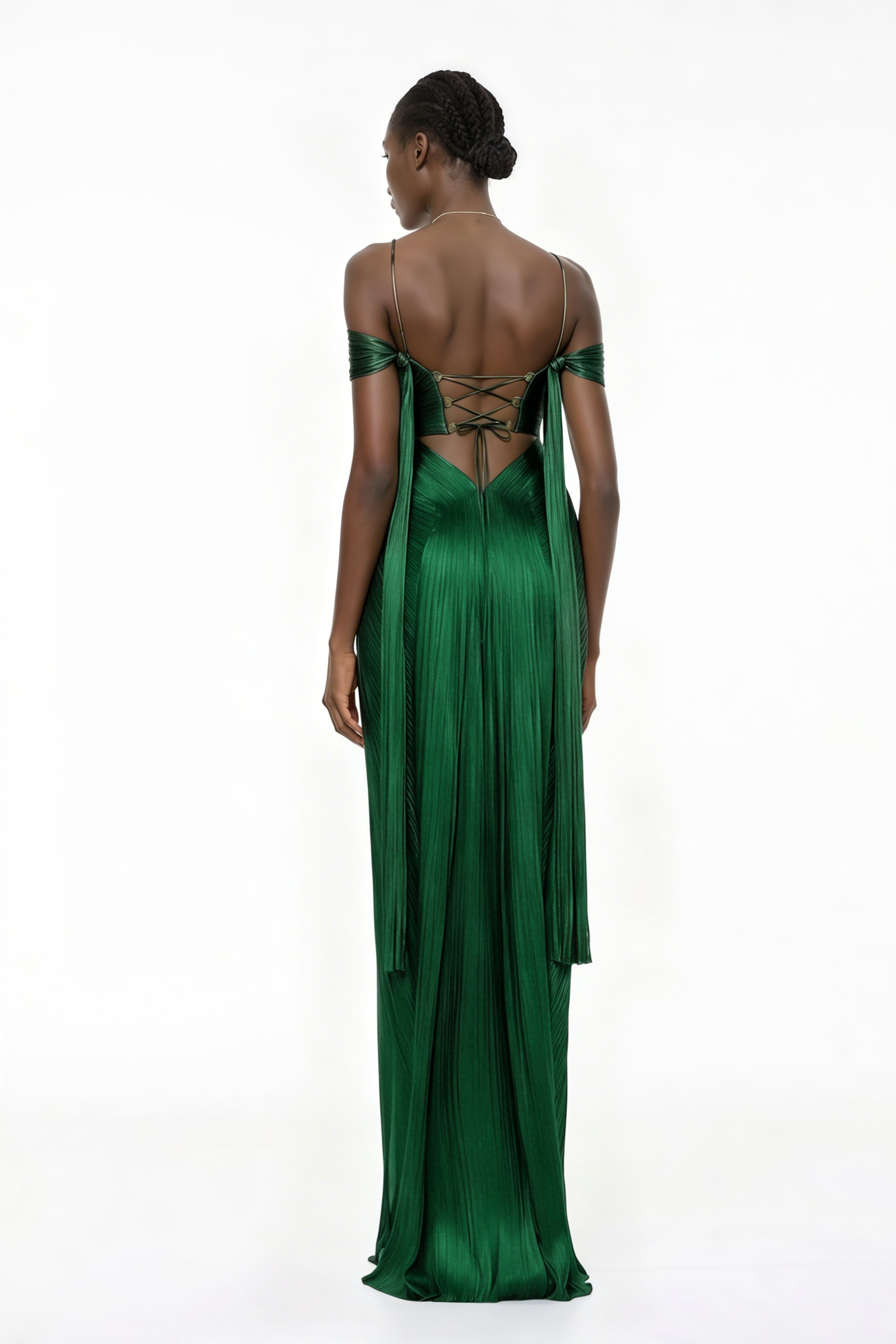 Marise Green Draped Satin Maxi Dress