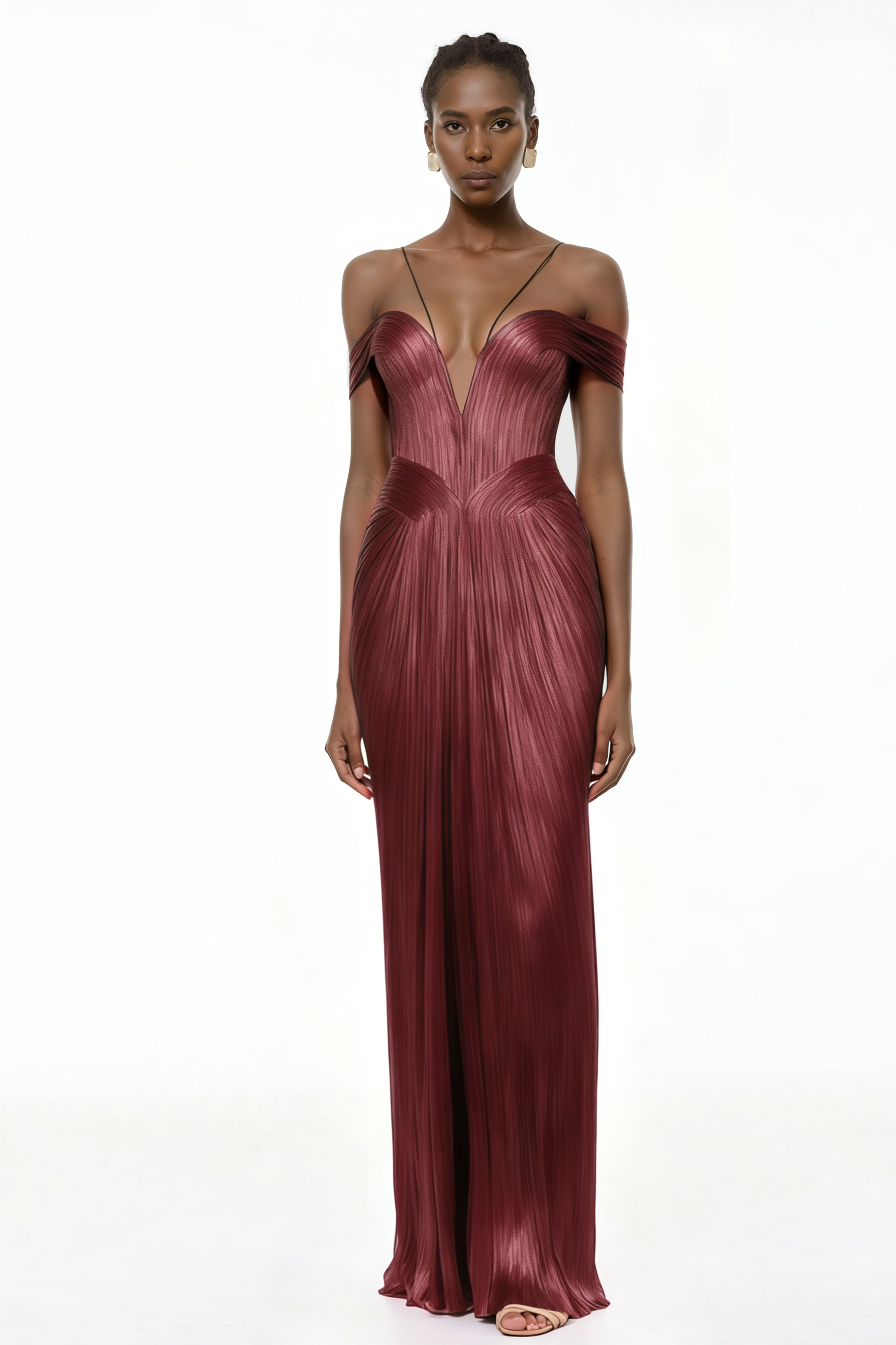 Marise Pink Draped Satin Maxi Dress