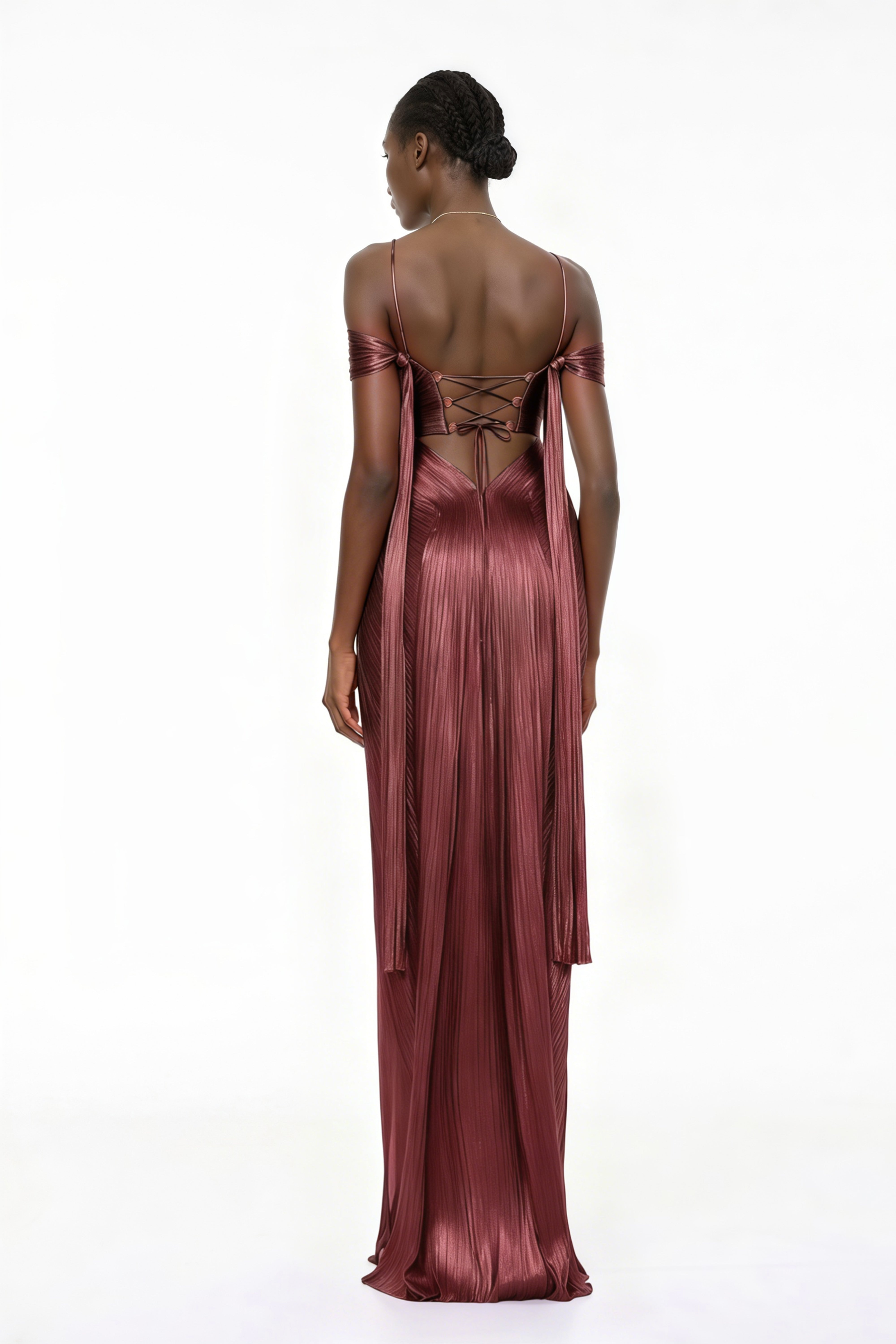 Marise Pink Draped Satin Maxi Dress
