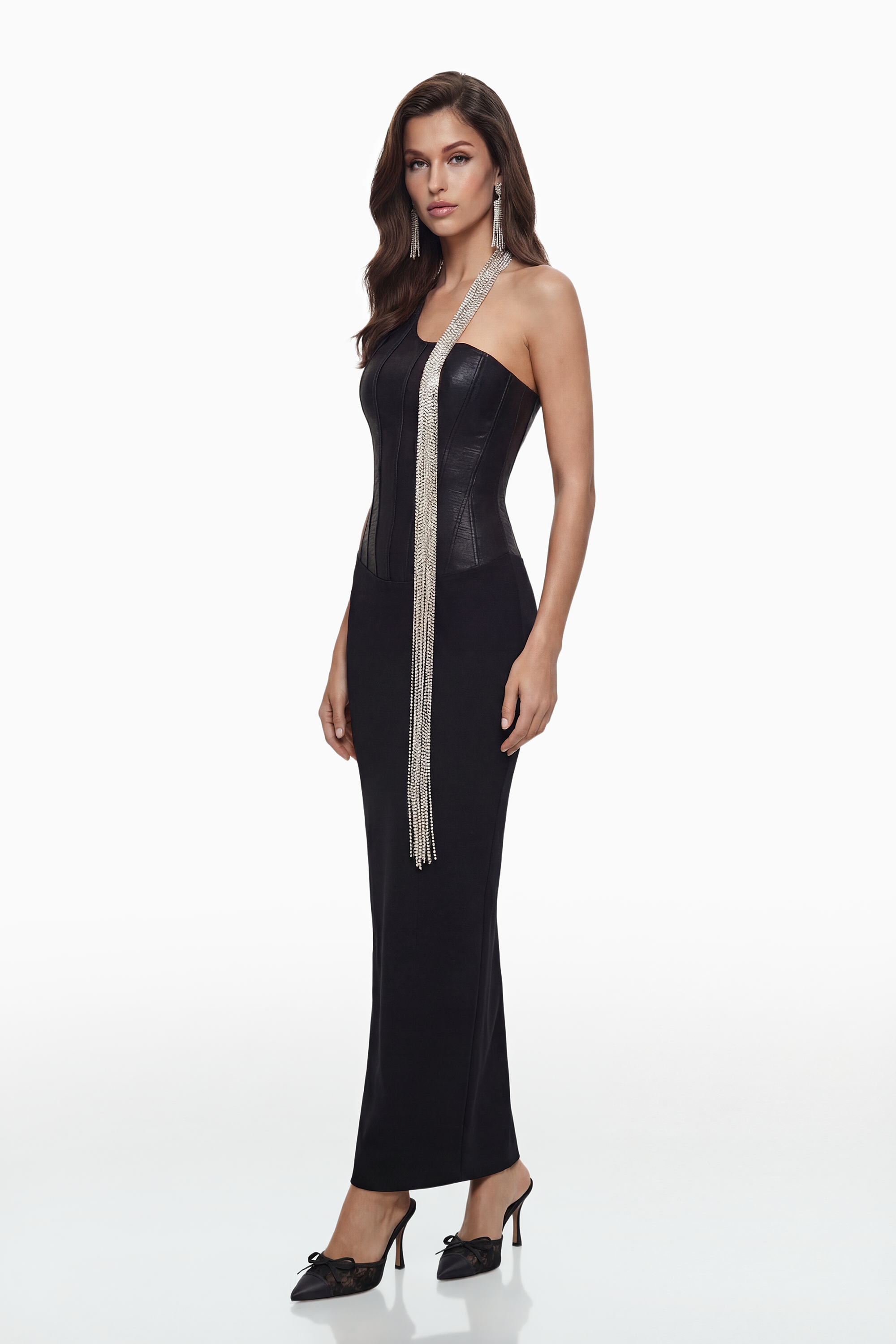 Markel Black Bandage Maxi Dress with Crystal Chains (Final Sale-US Only)
