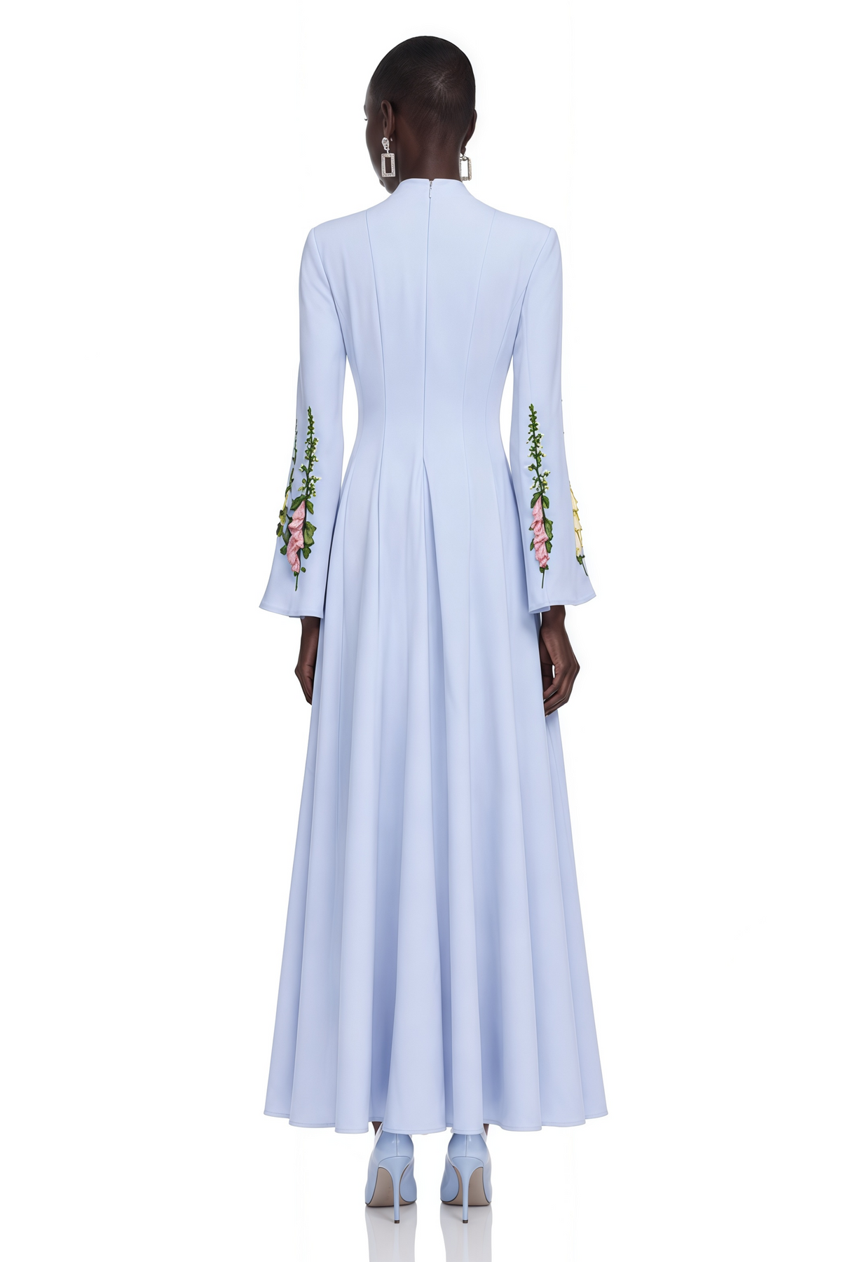 Markéta Blue Pleated Maxi Dress with Floral Appliqué