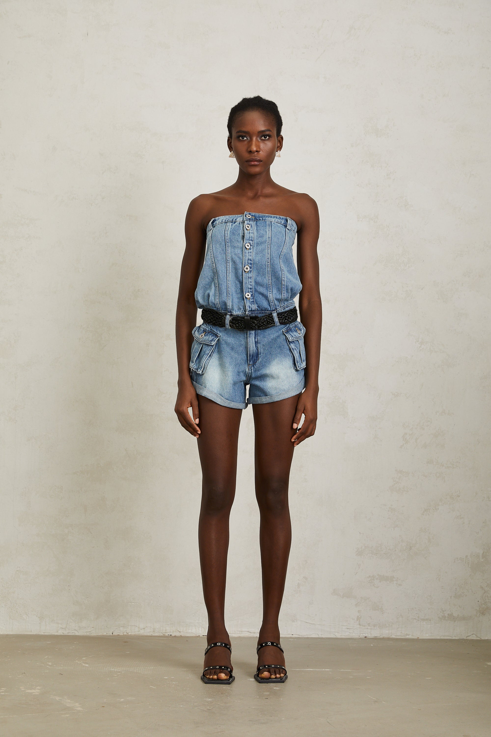 Marta Blue Faded Effect Denim Playsuit (Final Sale-US Only)
