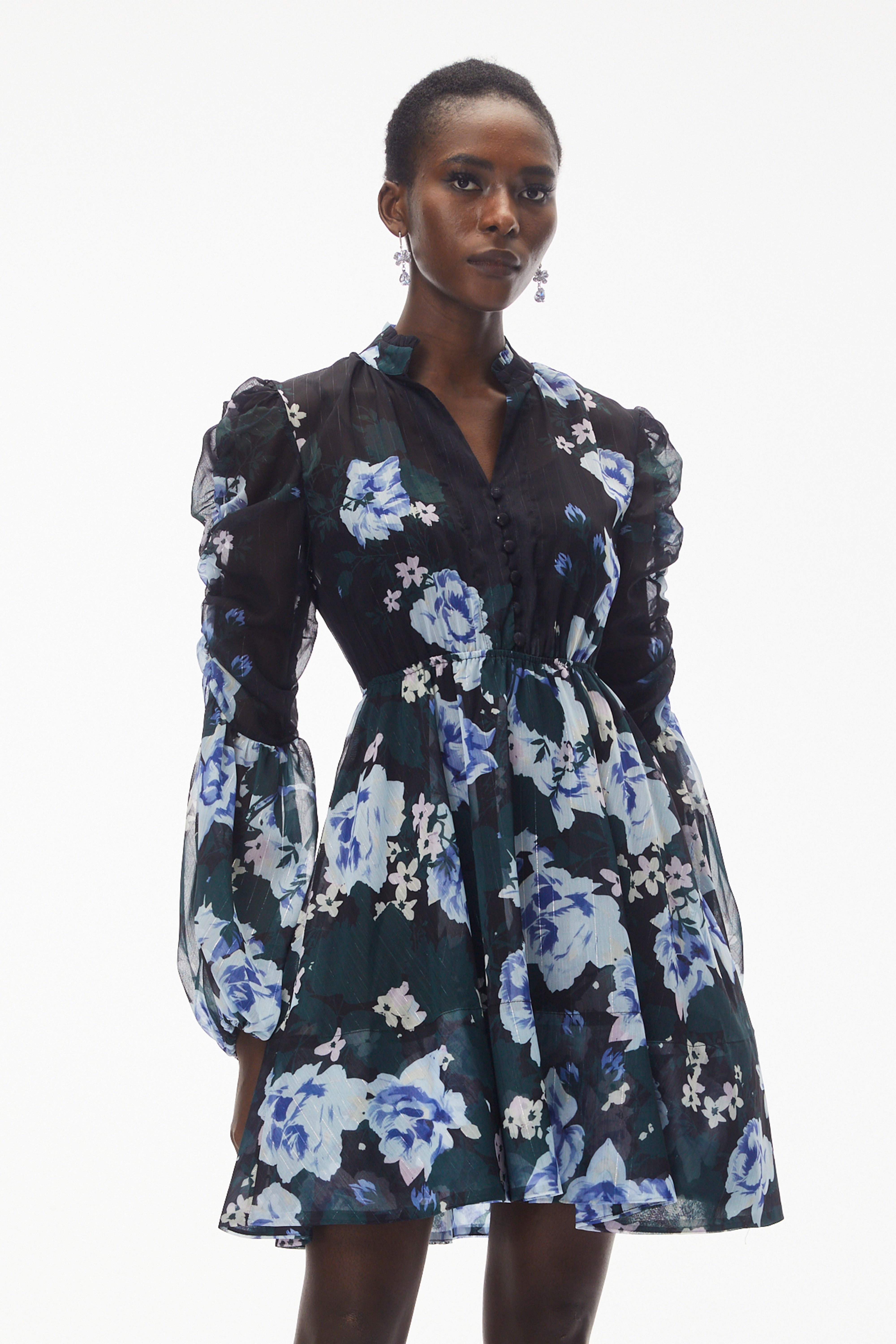 Martha Black Floral Print Mini Dress