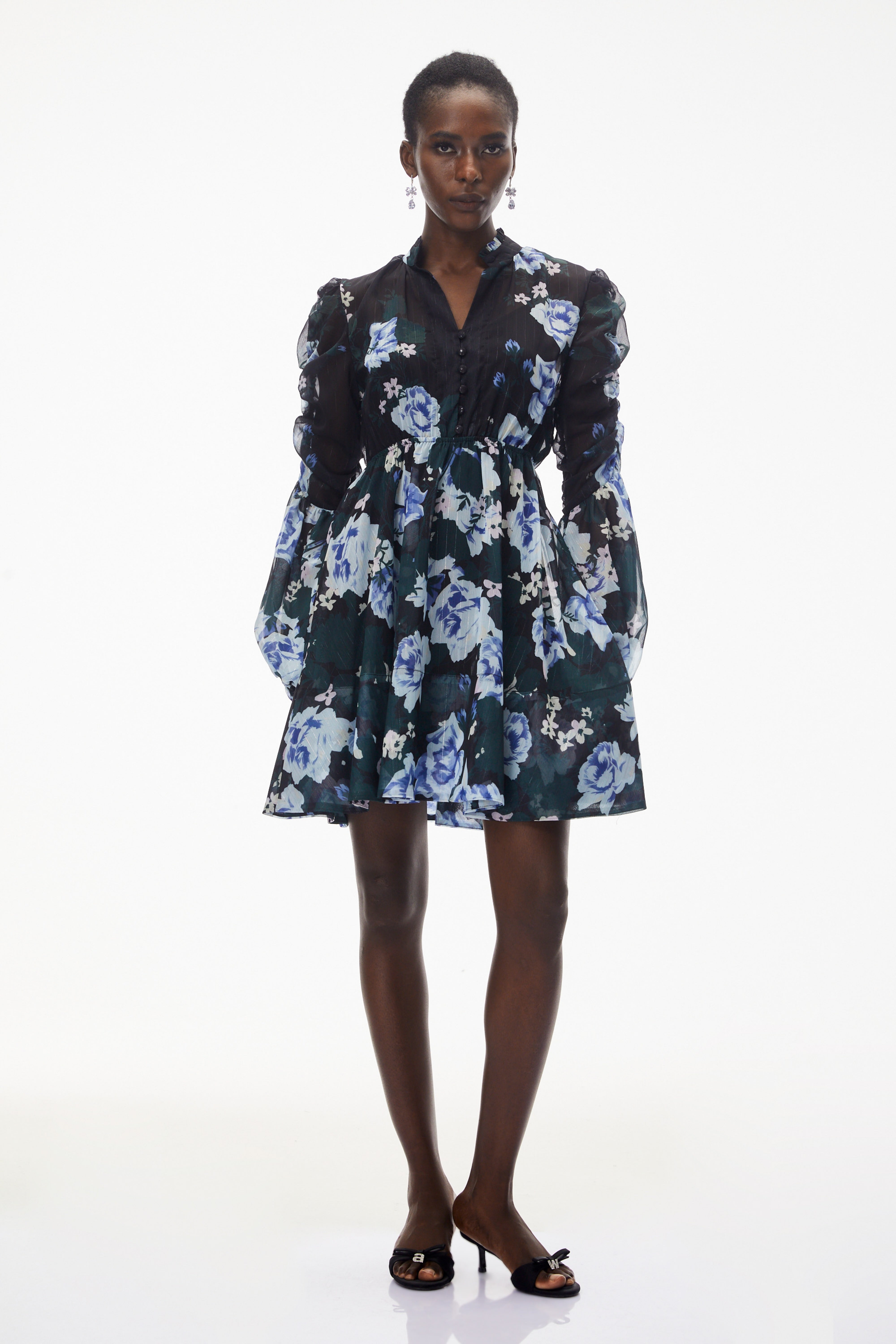 Martha Black Floral Print Mini Dress