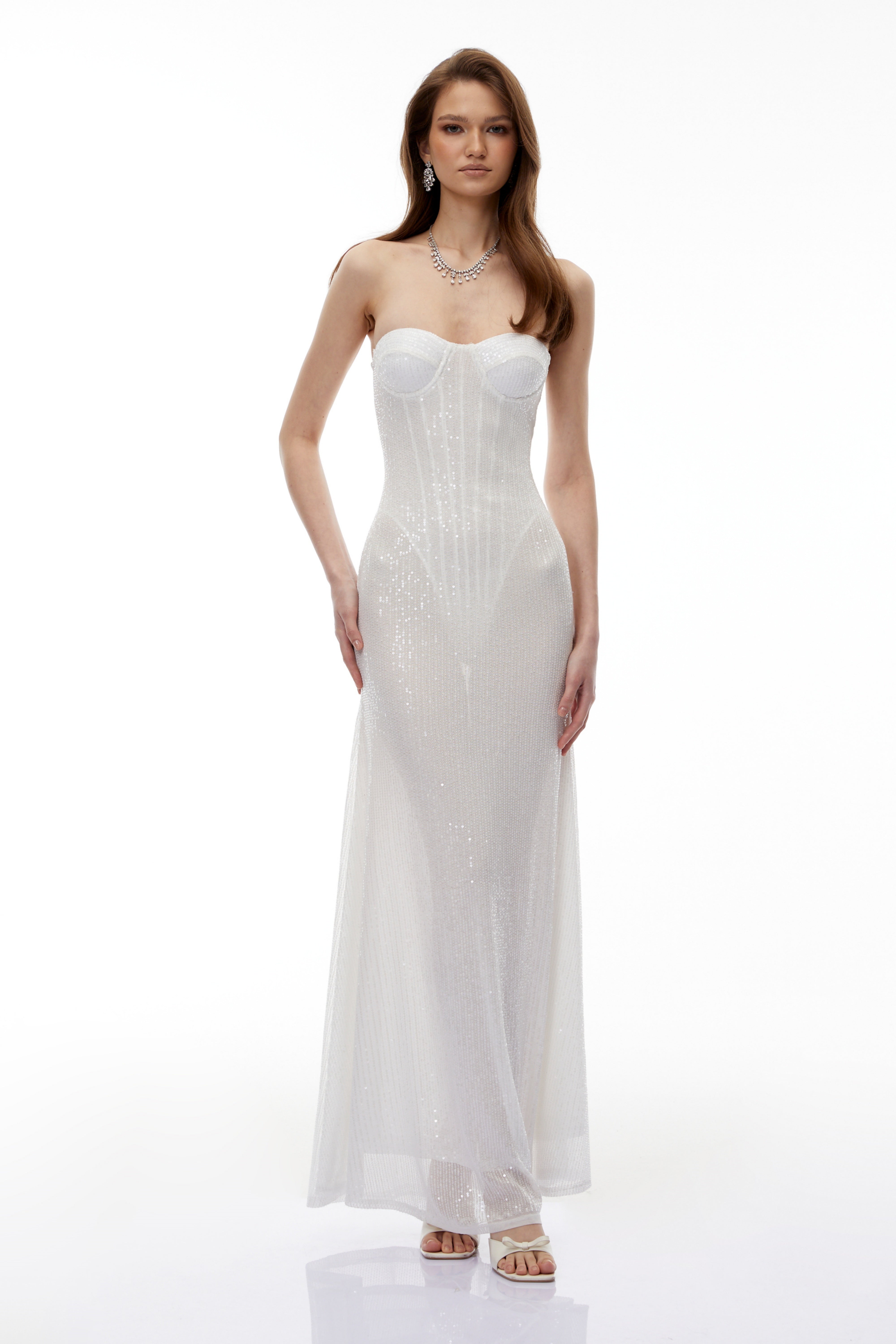 Marwen White Off Shoulder Sequin Maxi Dress