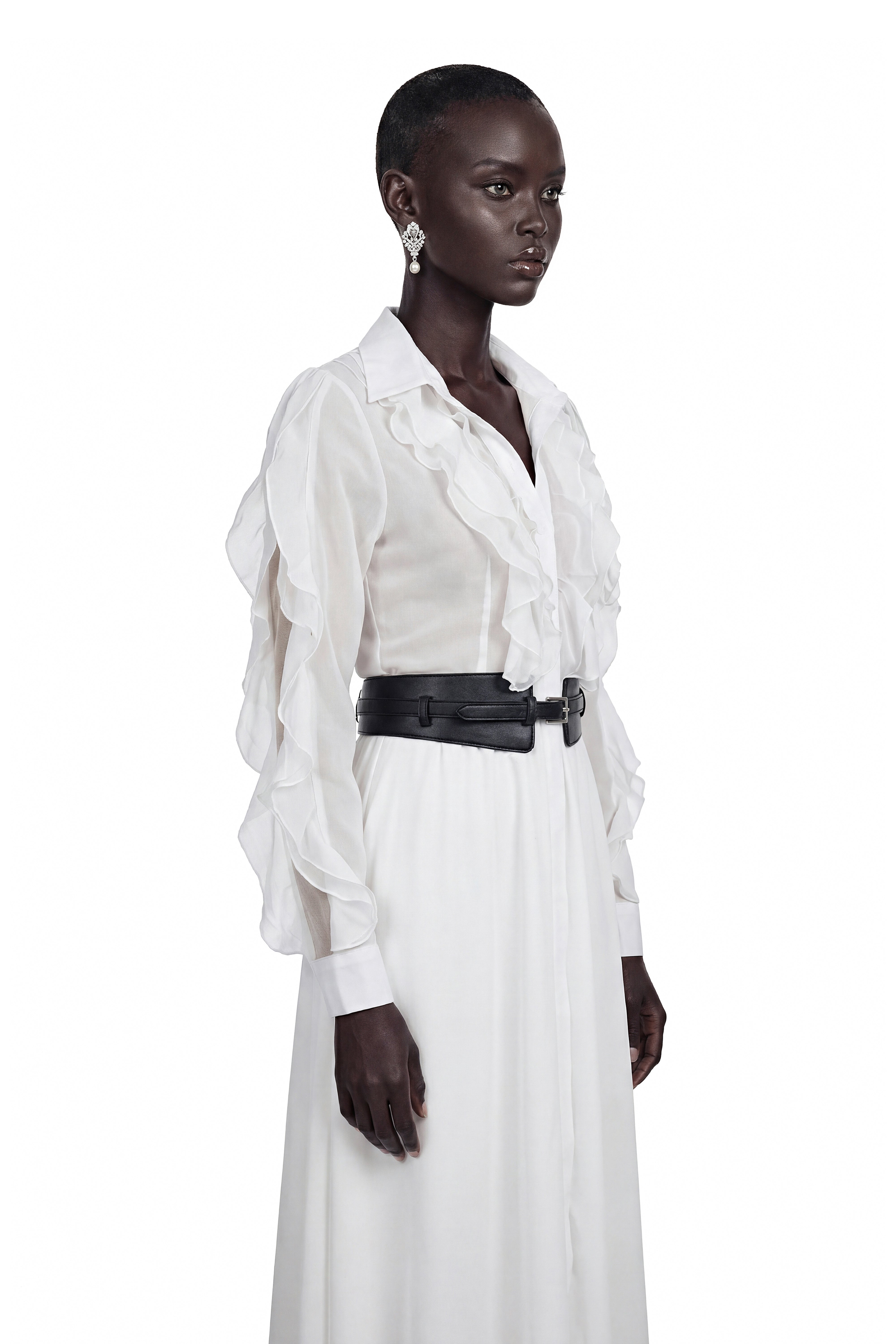 Maryam White Cut-Out Ruffled Maxi Dress