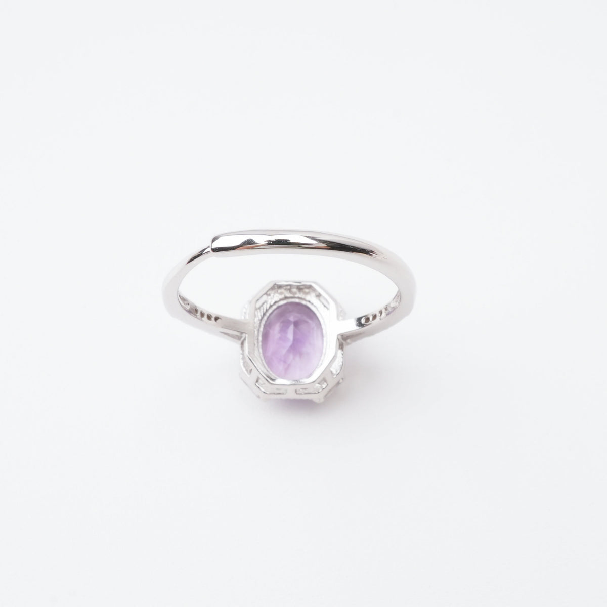 Mathilde Violet Amethyst Oval Cut Geometric Halo Sterling Silver Ring