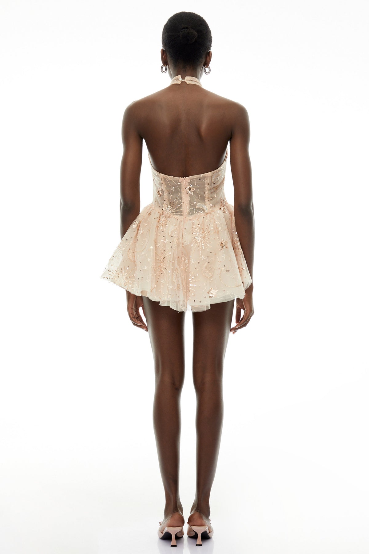 Matilda Champagne Halterneck Sequin Mini Dress with Cut-Outs