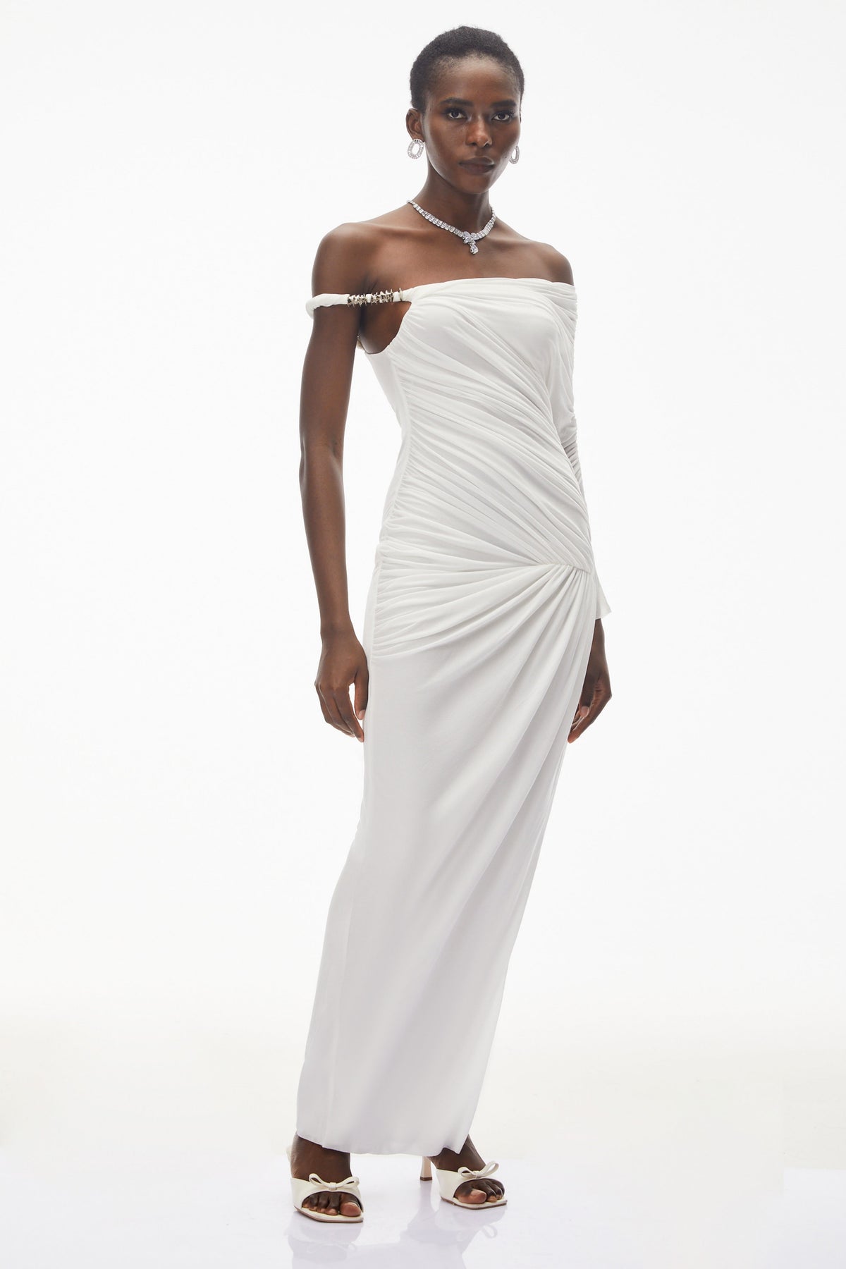 Maya White One Shoulder Ruched Maxi Dress (Final Sale)