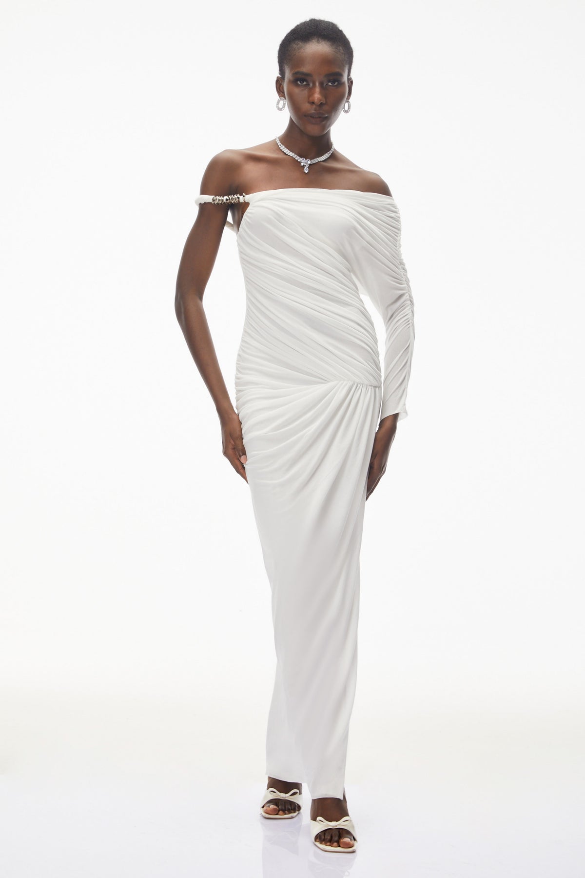 Maya White One Shoulder Ruched Maxi Dress (Final Sale)