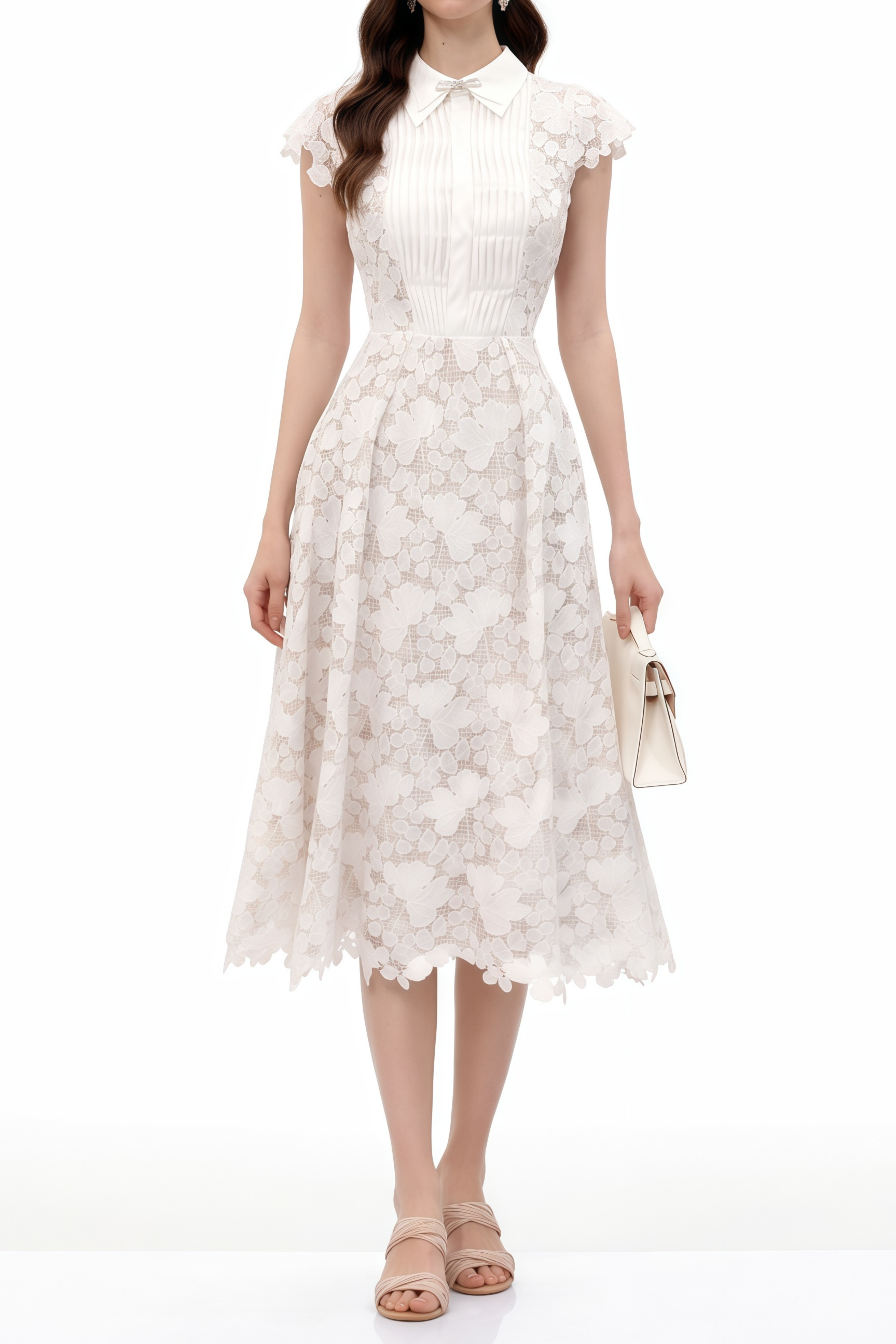 Mckensie White Midi Dress with Floral Appliqué (Final Sale-US Only)