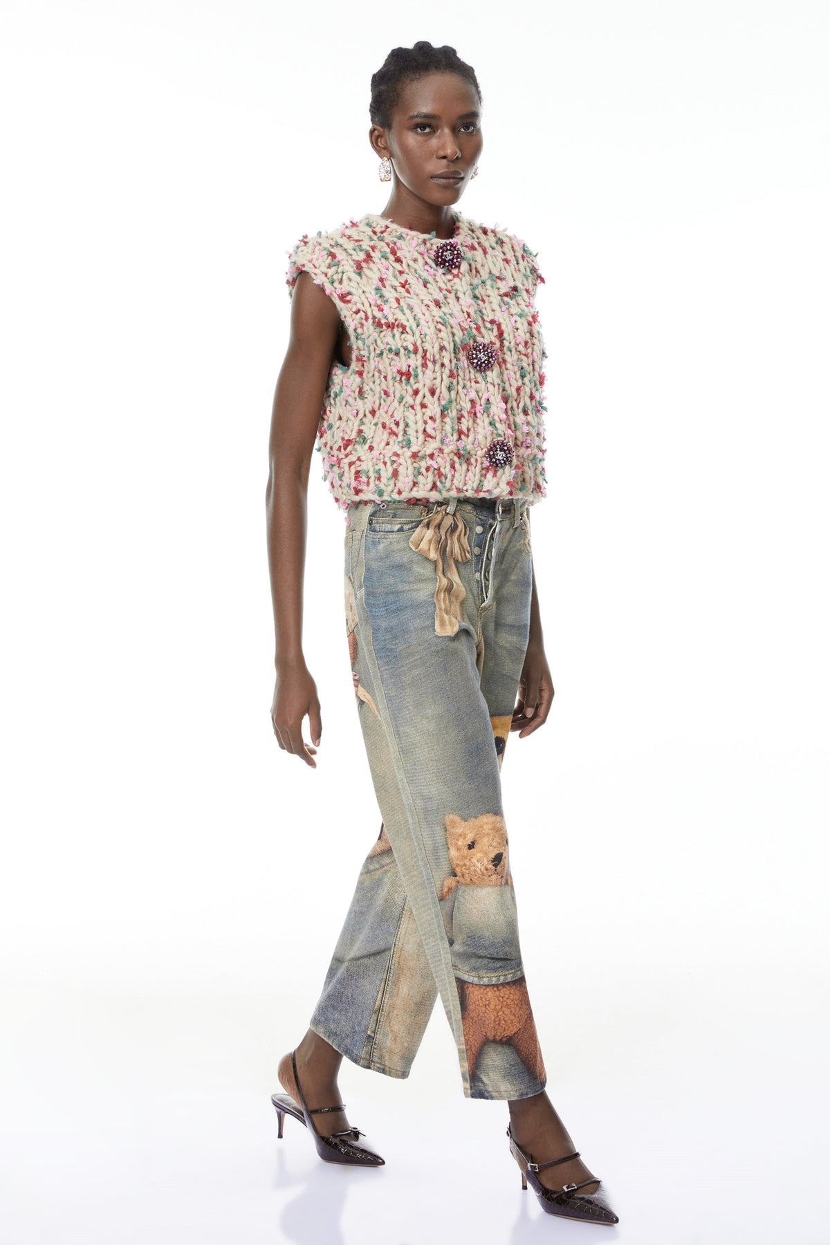 Mélisande Neutral Floral Knit Sweater Vest
