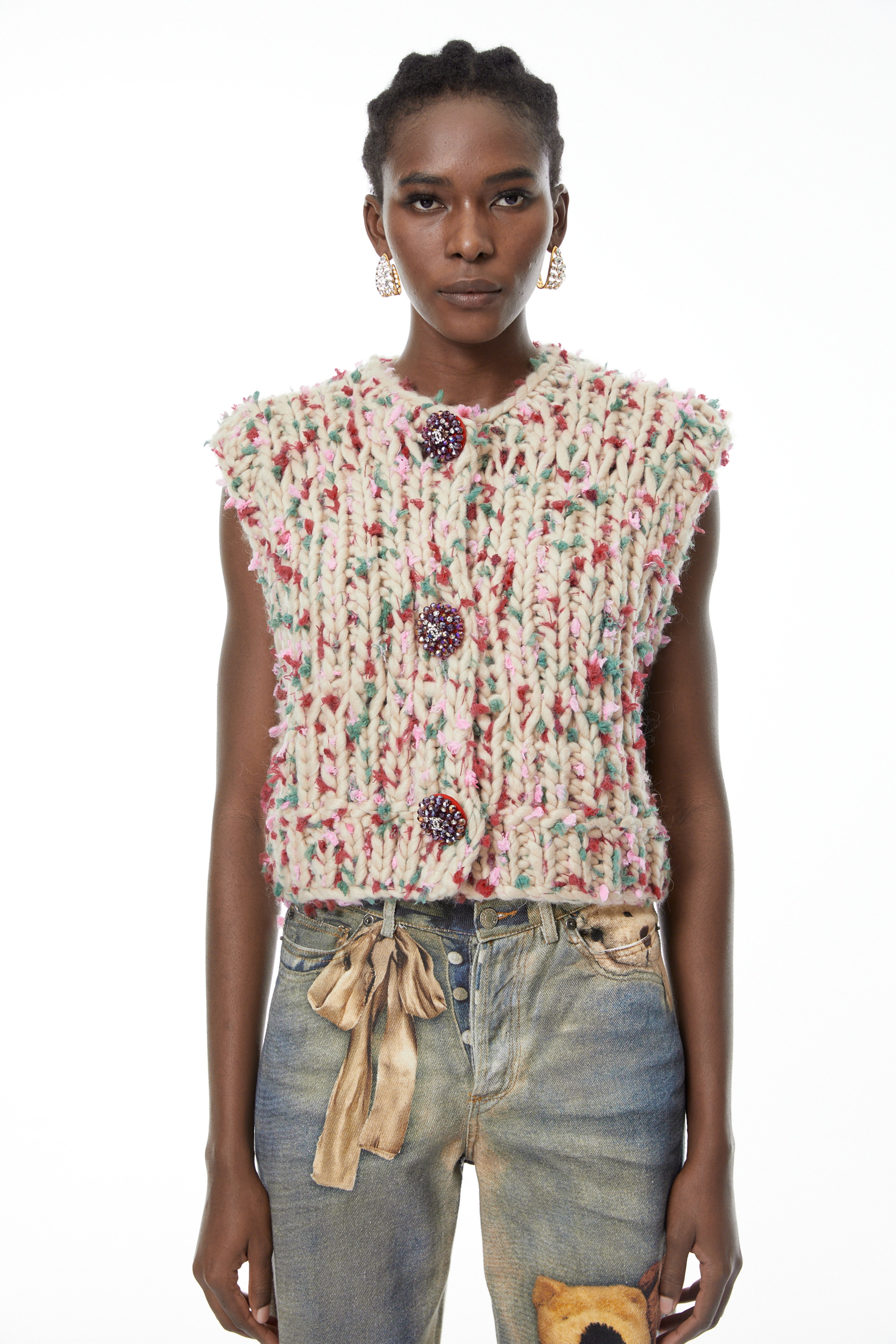 Mélisande Neutral Floral Knit Sweater Vest