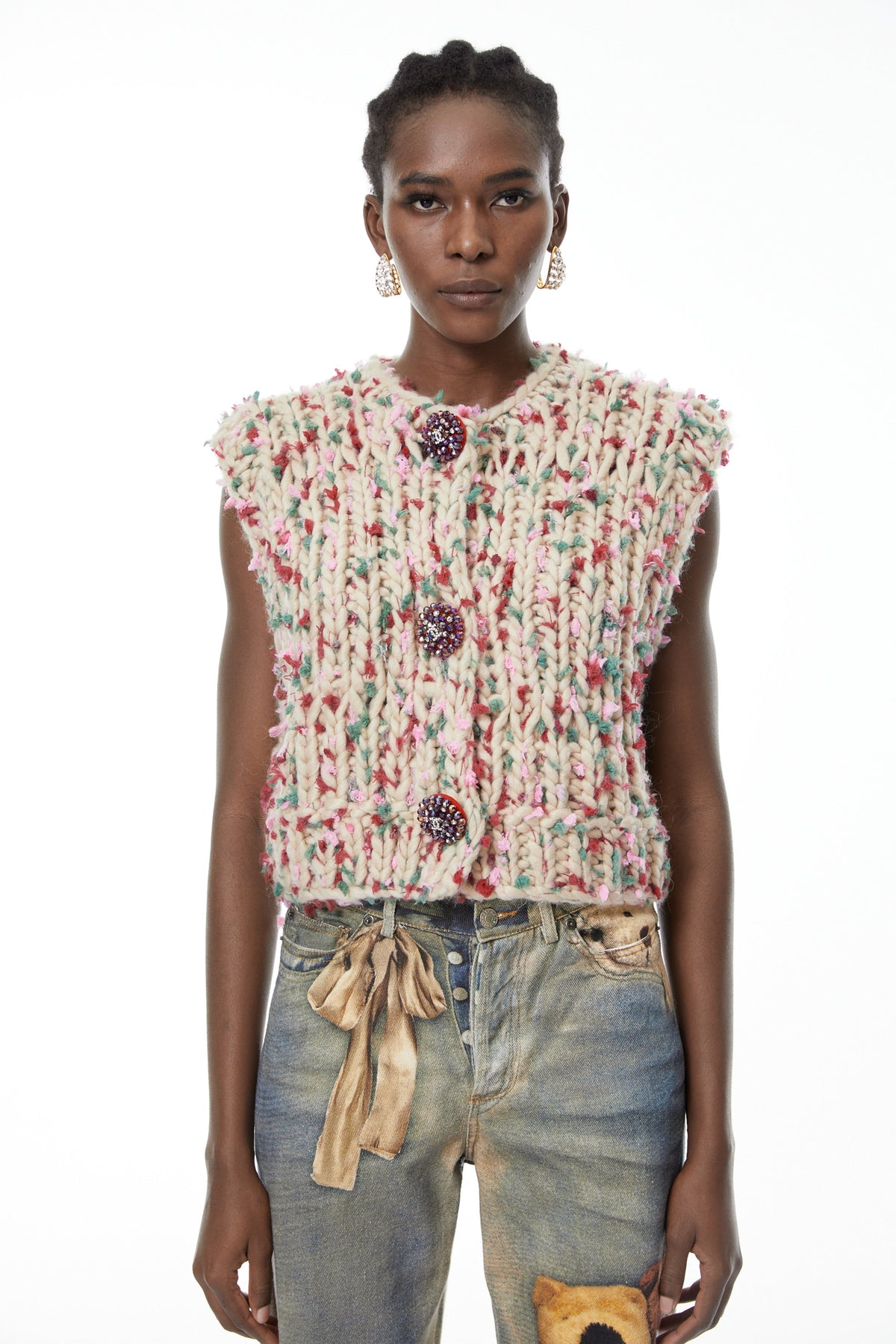 Mélisande Neutral Floral Knit Sweater Vest