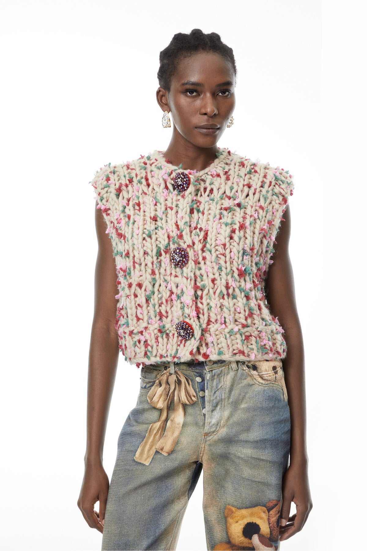 Mélisande Neutral Floral Knit Sweater Vest