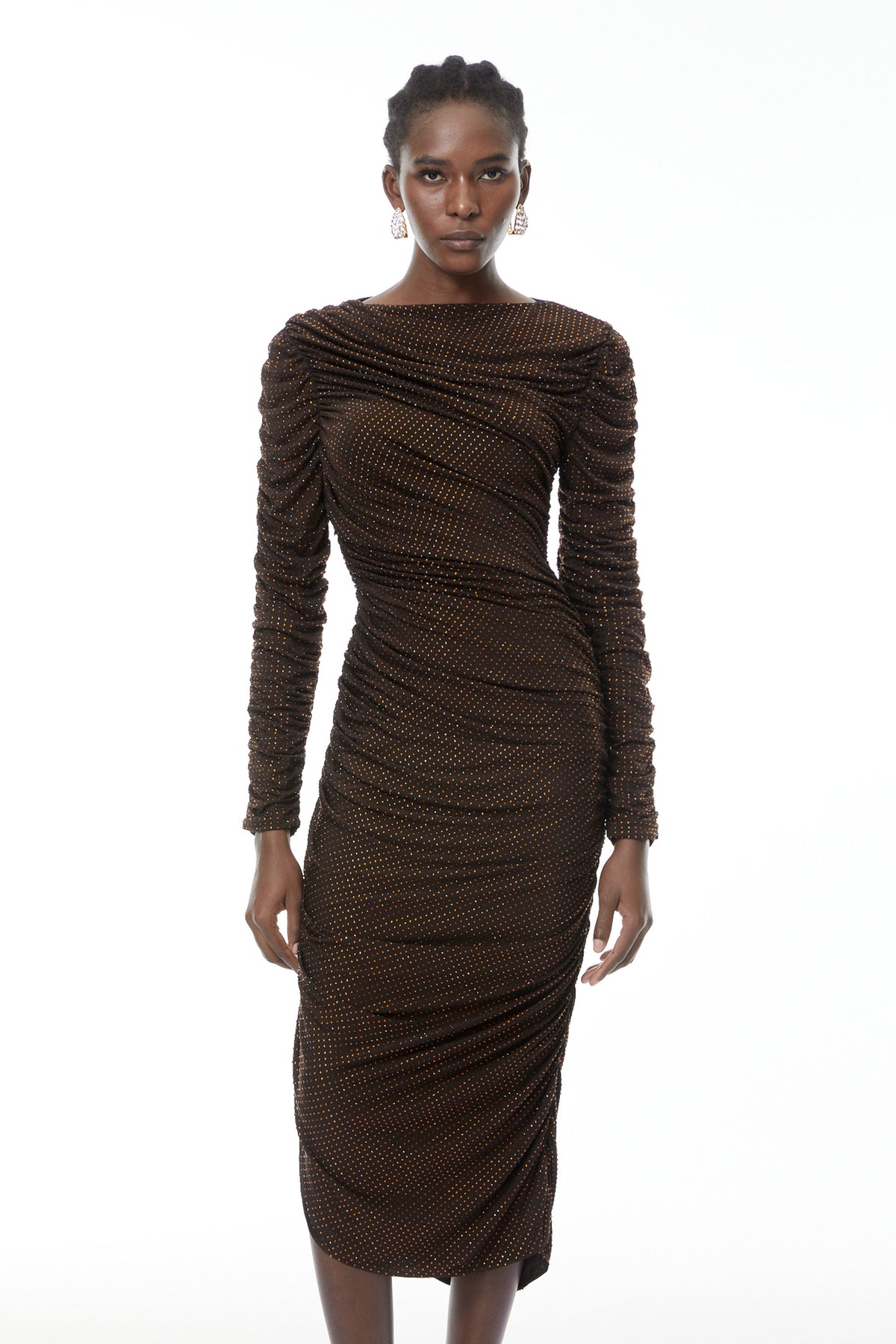 Mia Chocolate Brown Rhinestone Midi Dress (Final Sale)