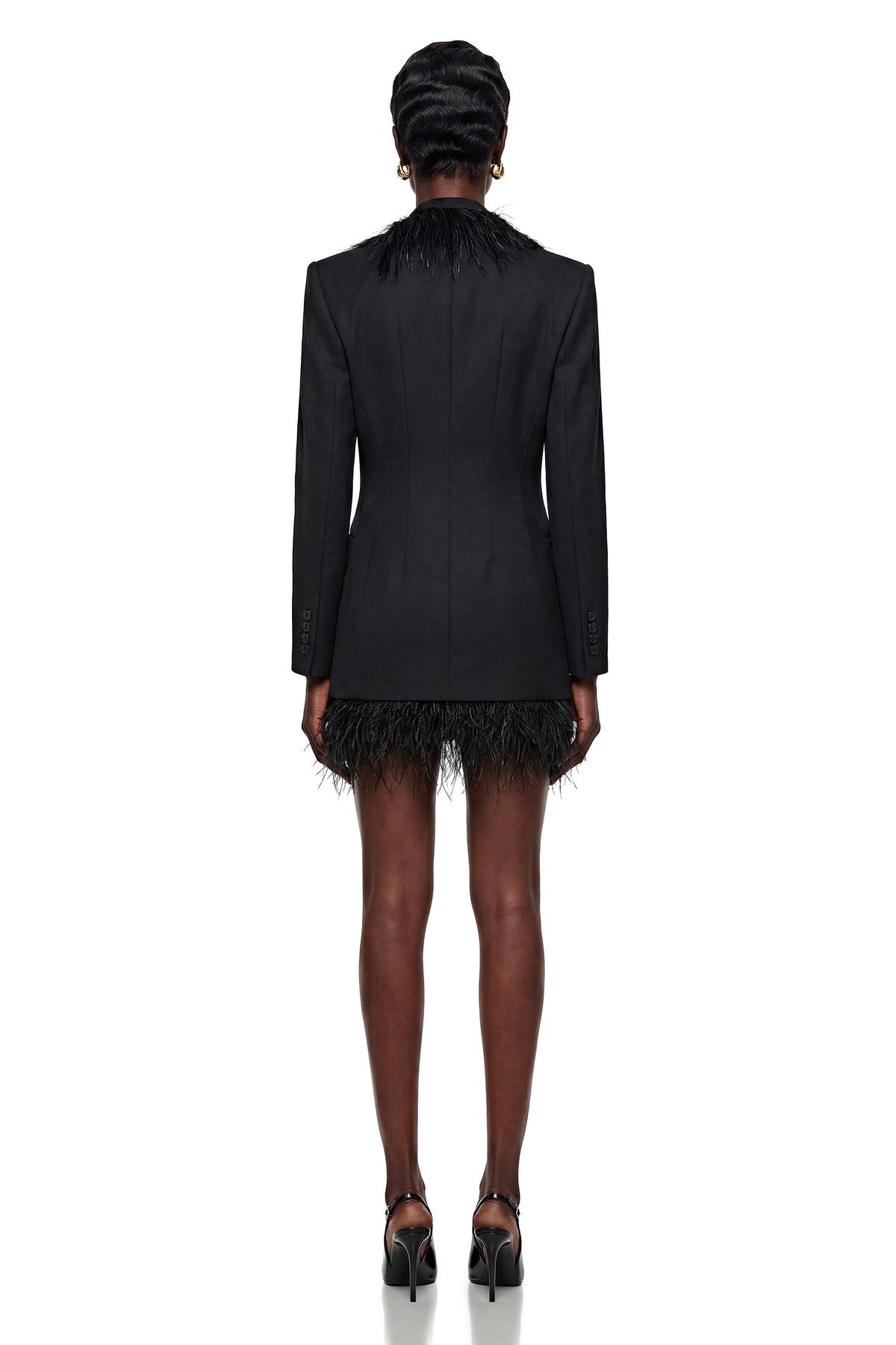 Michaela Black Blazer with Feather Trim