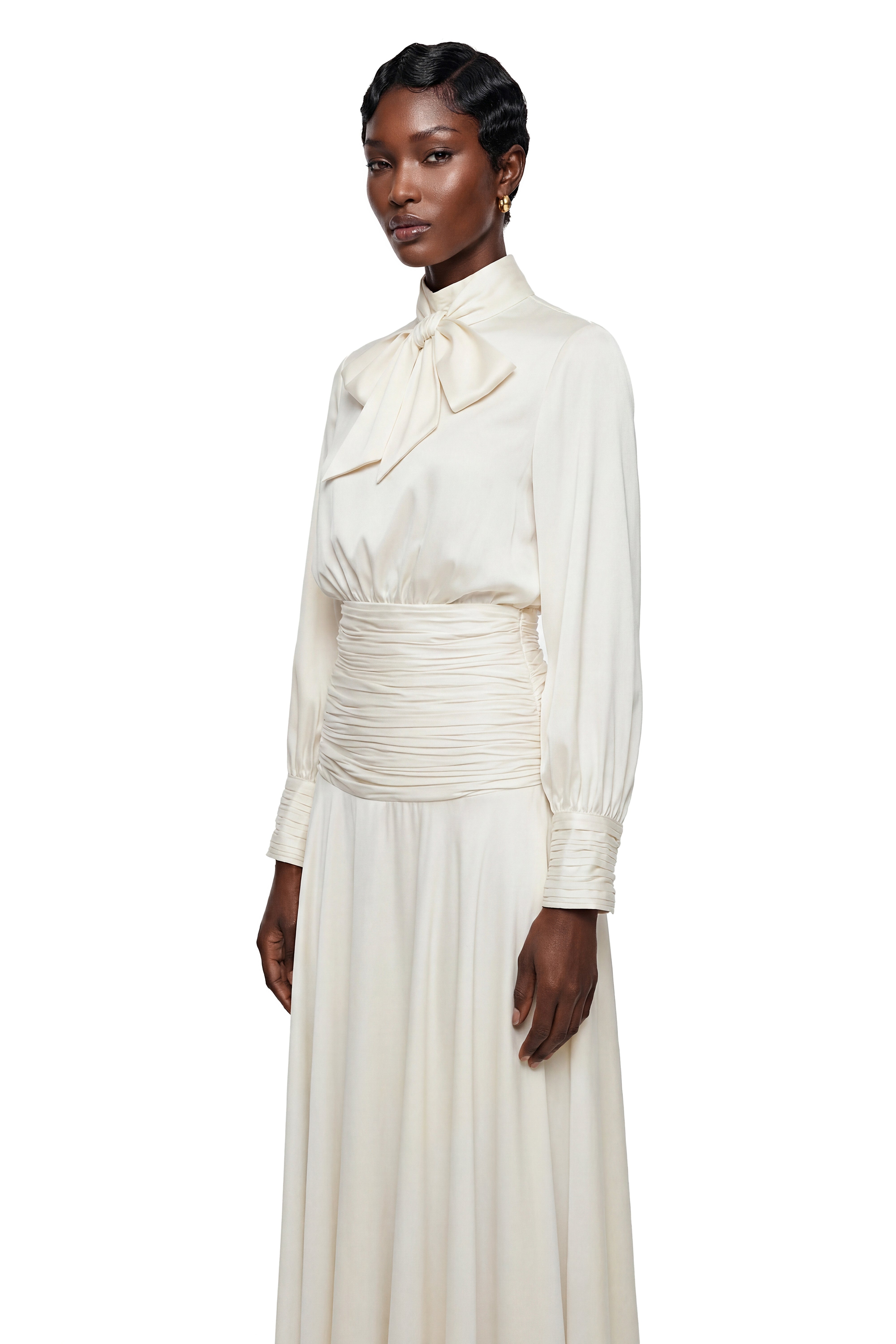 Michela Cream Puff Sleeve Top & Skirt Set with Bow