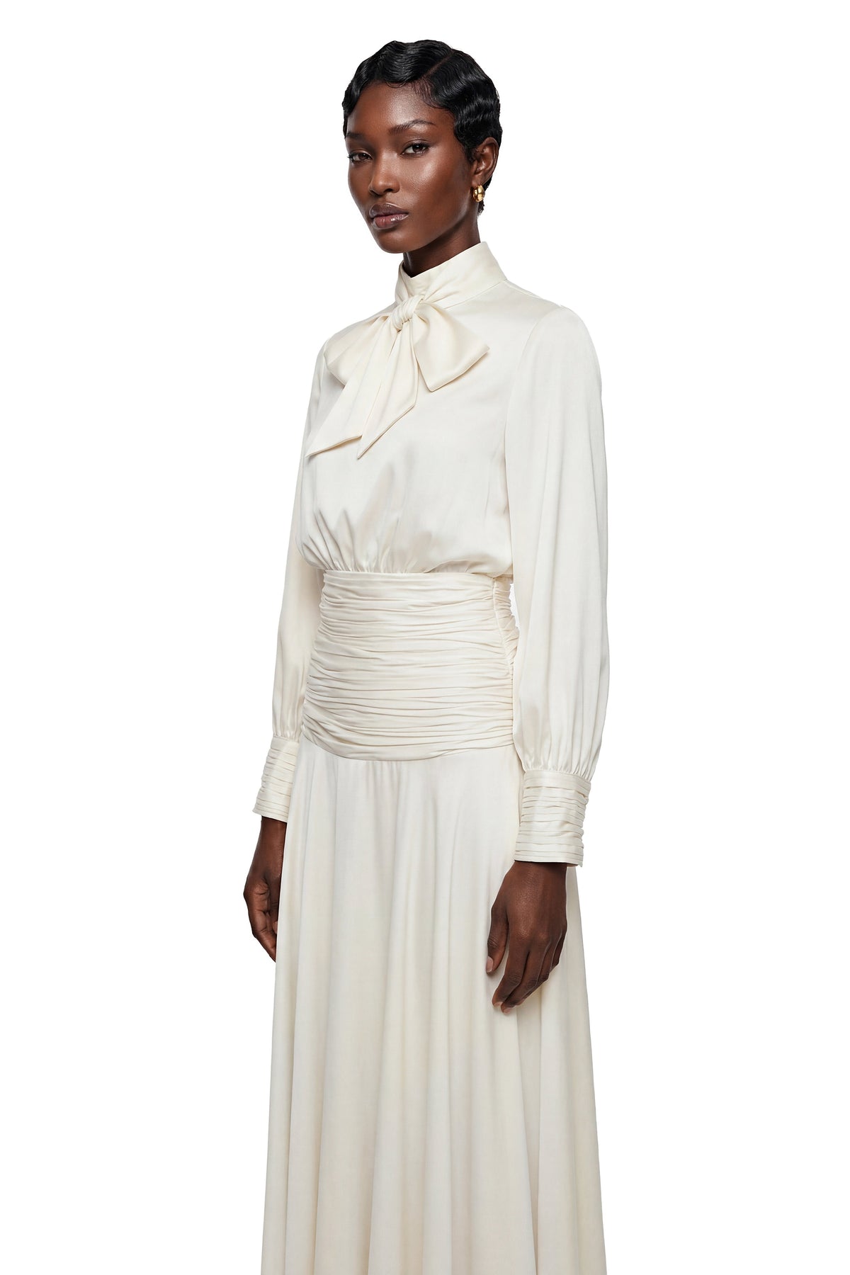 Michela Cream Puff Sleeve Top & Skirt Set with Bow