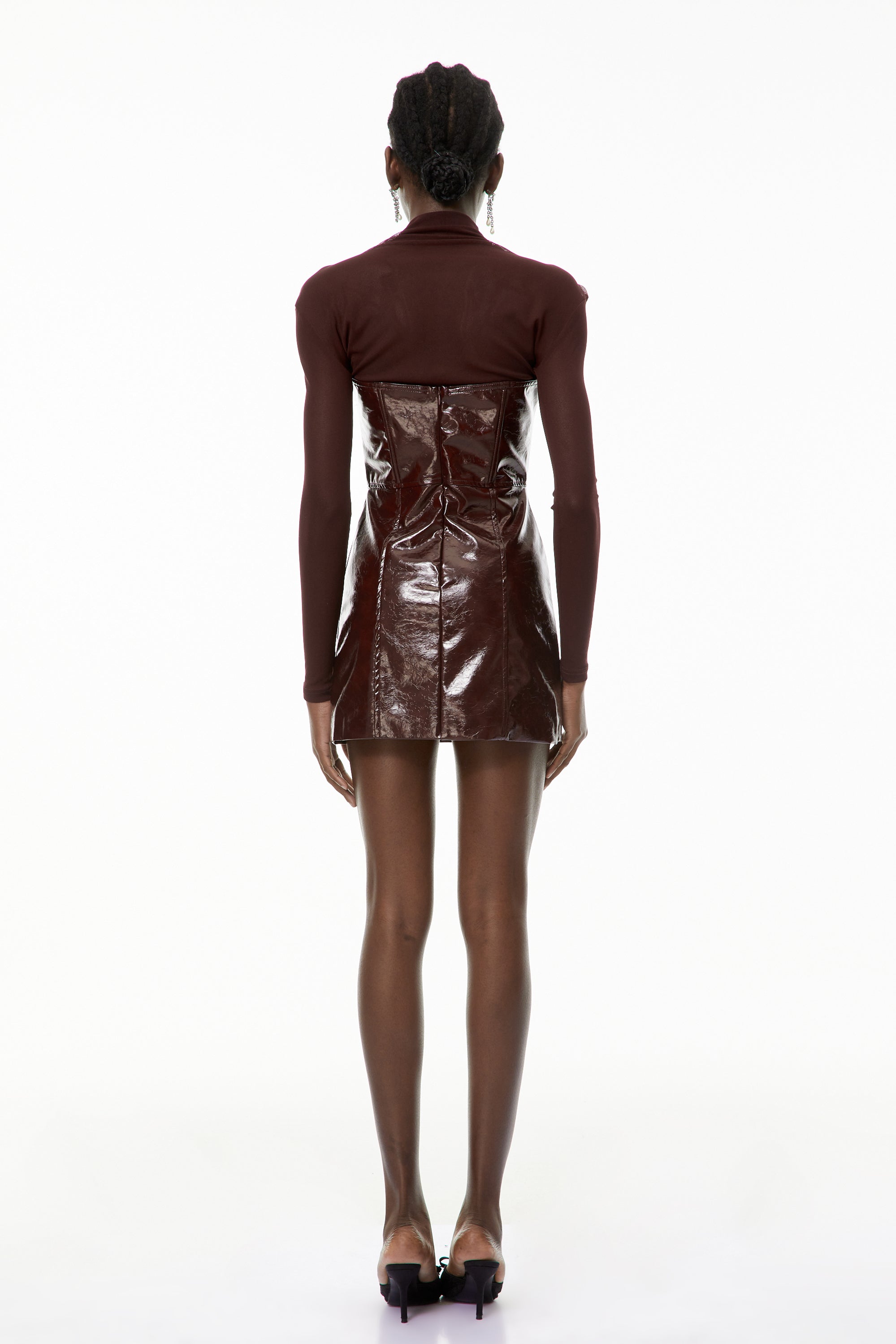 Millie Red Faux Leather Mini Dress with Tulle Panels