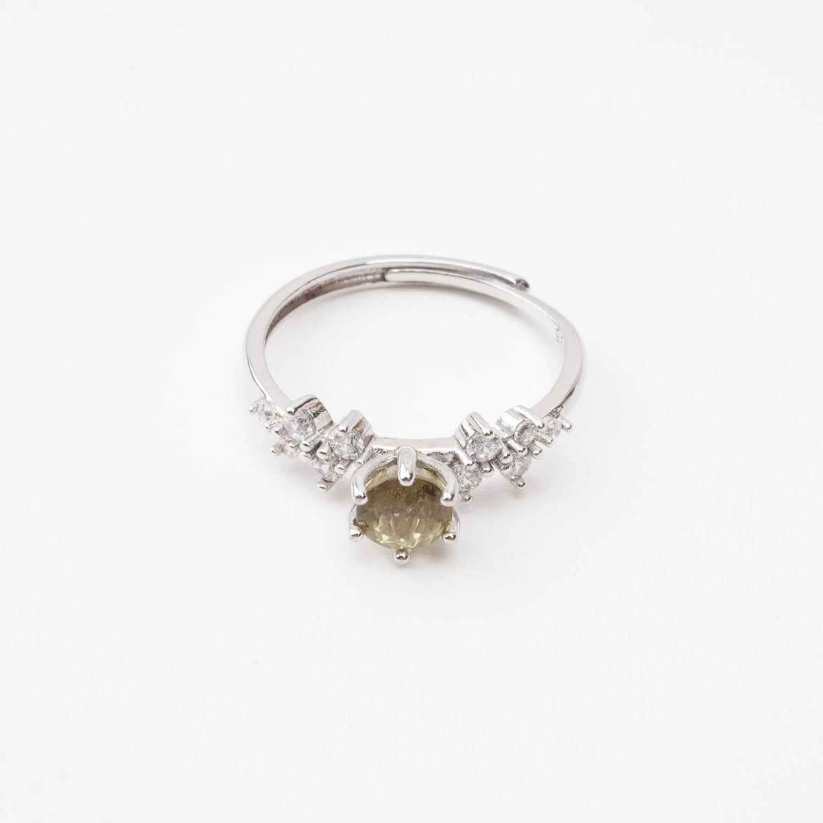 Mireille Olive Green Round Cut Cluster Sterling Silver Ring