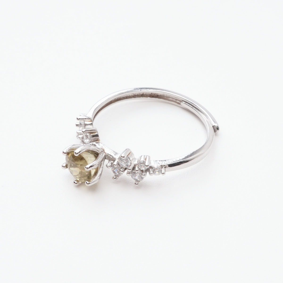 Mireille Olive Green Round Cut Cluster Sterling Silver Ring