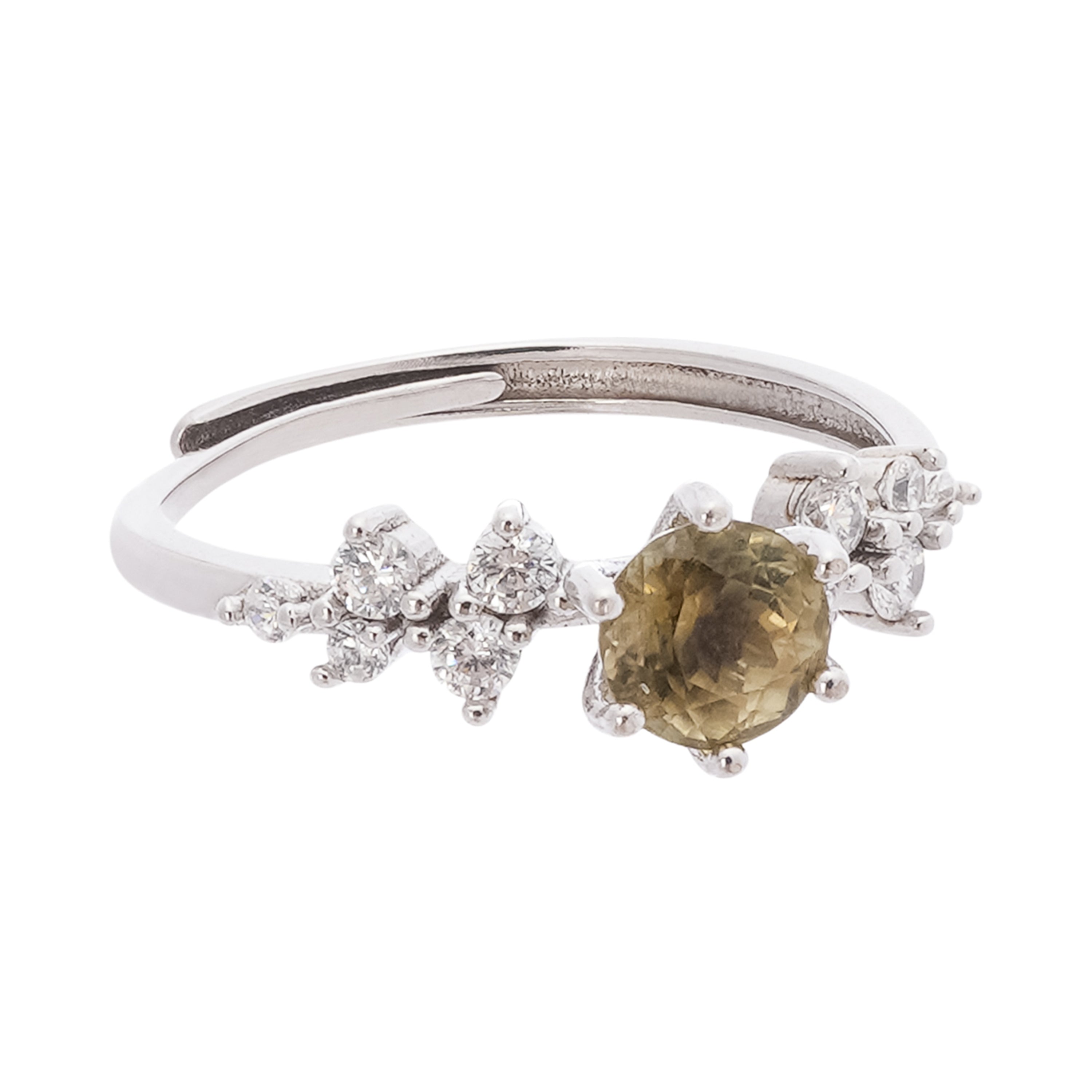 Mireille Olive Green Round Cut Cluster Sterling Silver Ring
