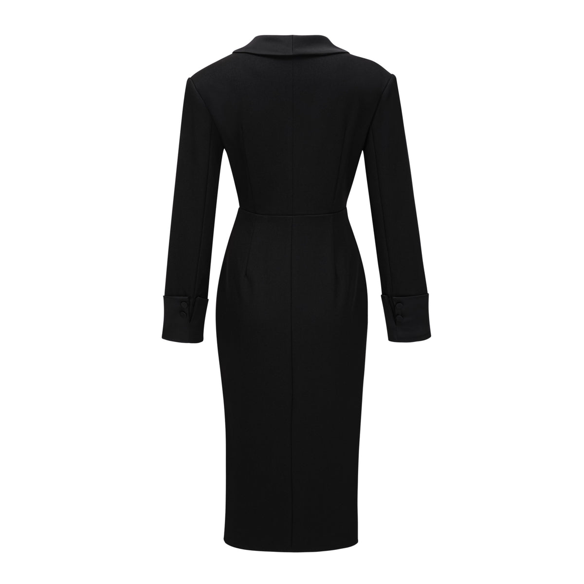 mirela black asymmetrical plunge neck midi dress
