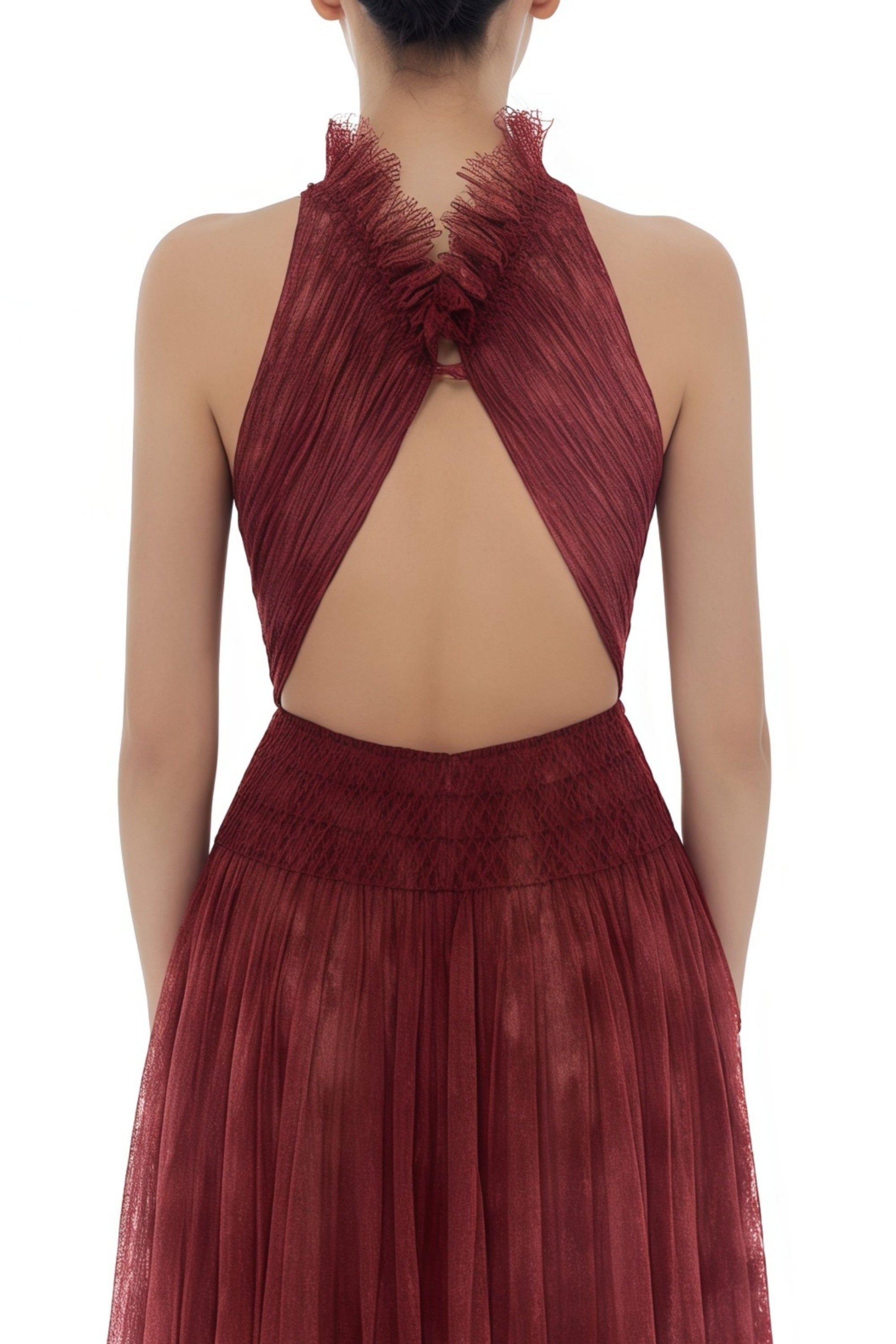 Amandine Red Halterneck Semi-sheer Maxi Dress (Final Sale-US Only)