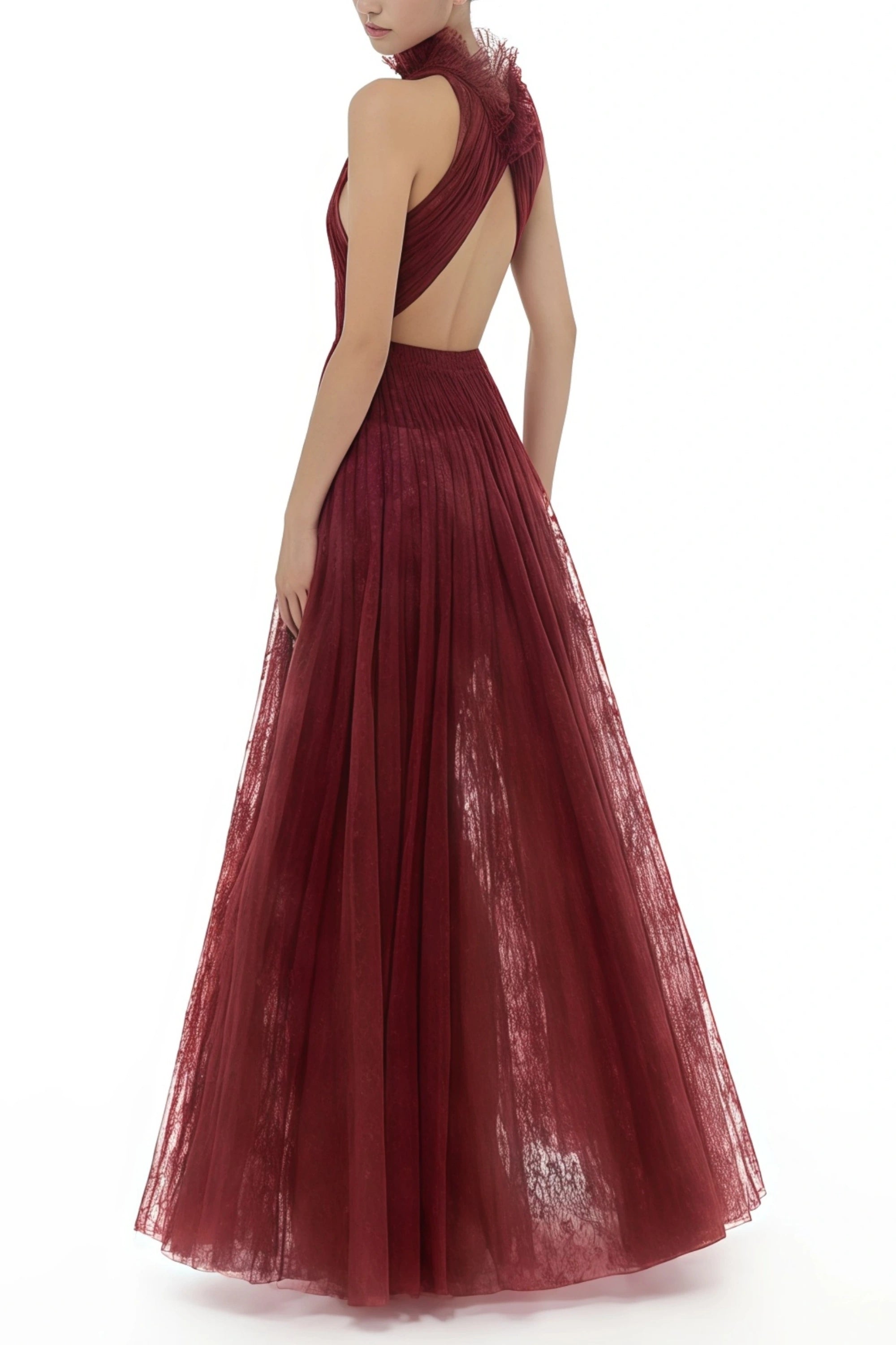 Amandine Red Halterneck Semi-sheer Maxi Dress (Final Sale-US Only)