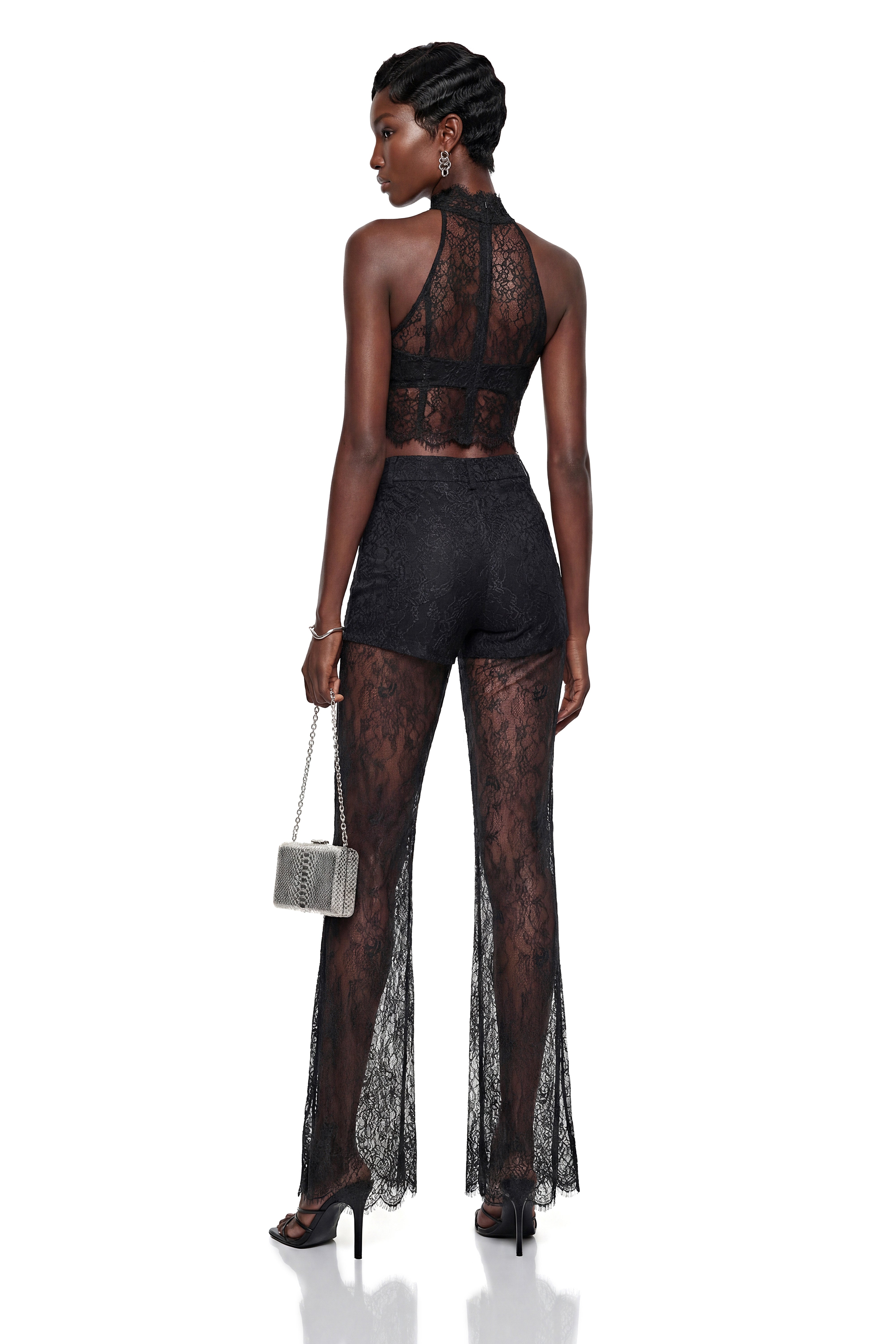 Munirah Black Semi-Sheer Lace Trousers
