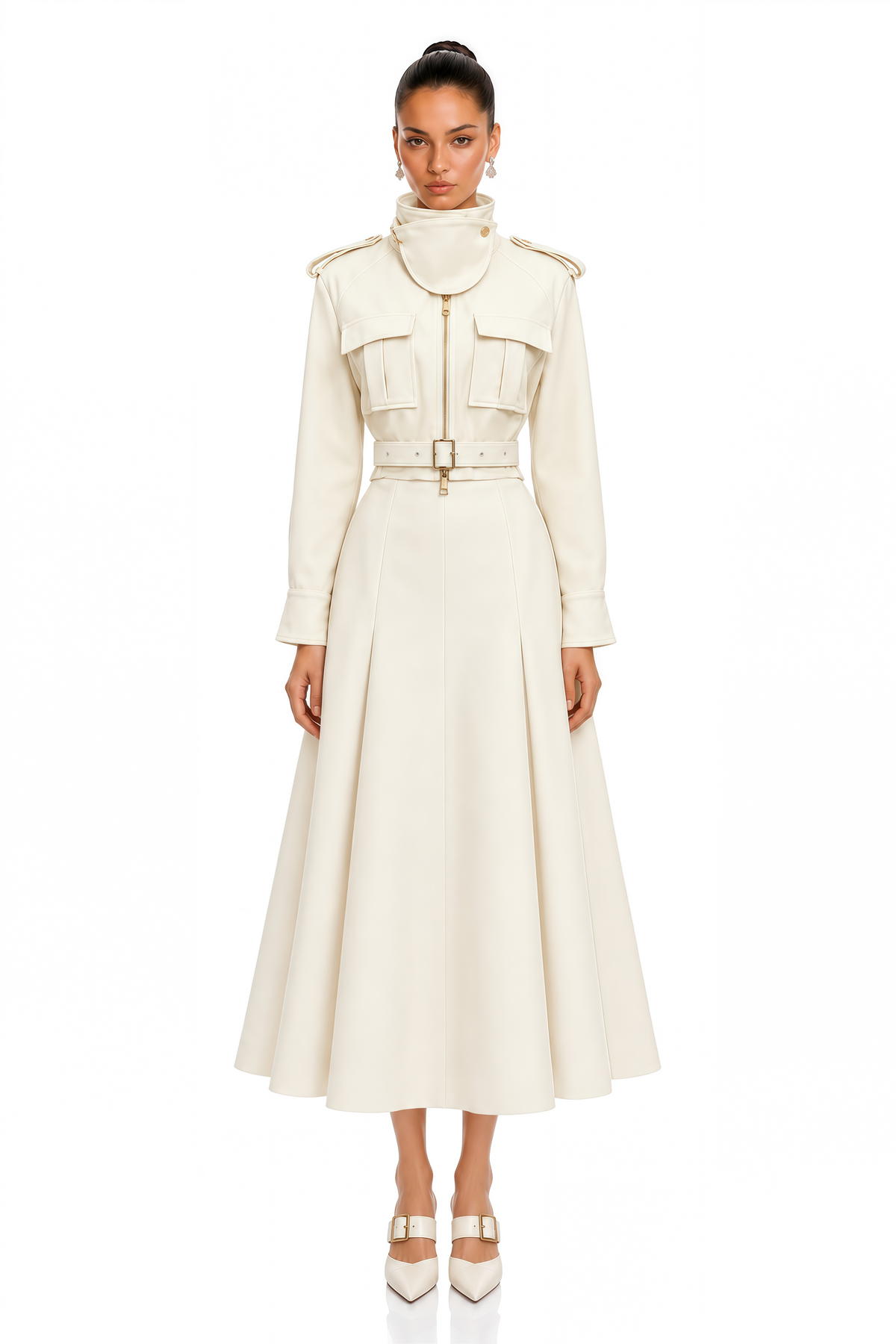 murael white high neck belted cropped jacket