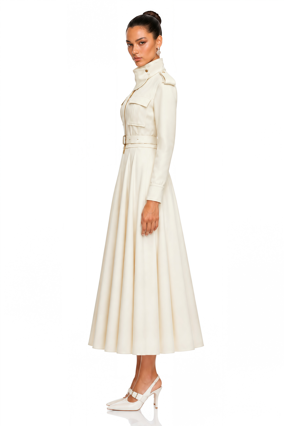 murael white high neck belted cropped jacket