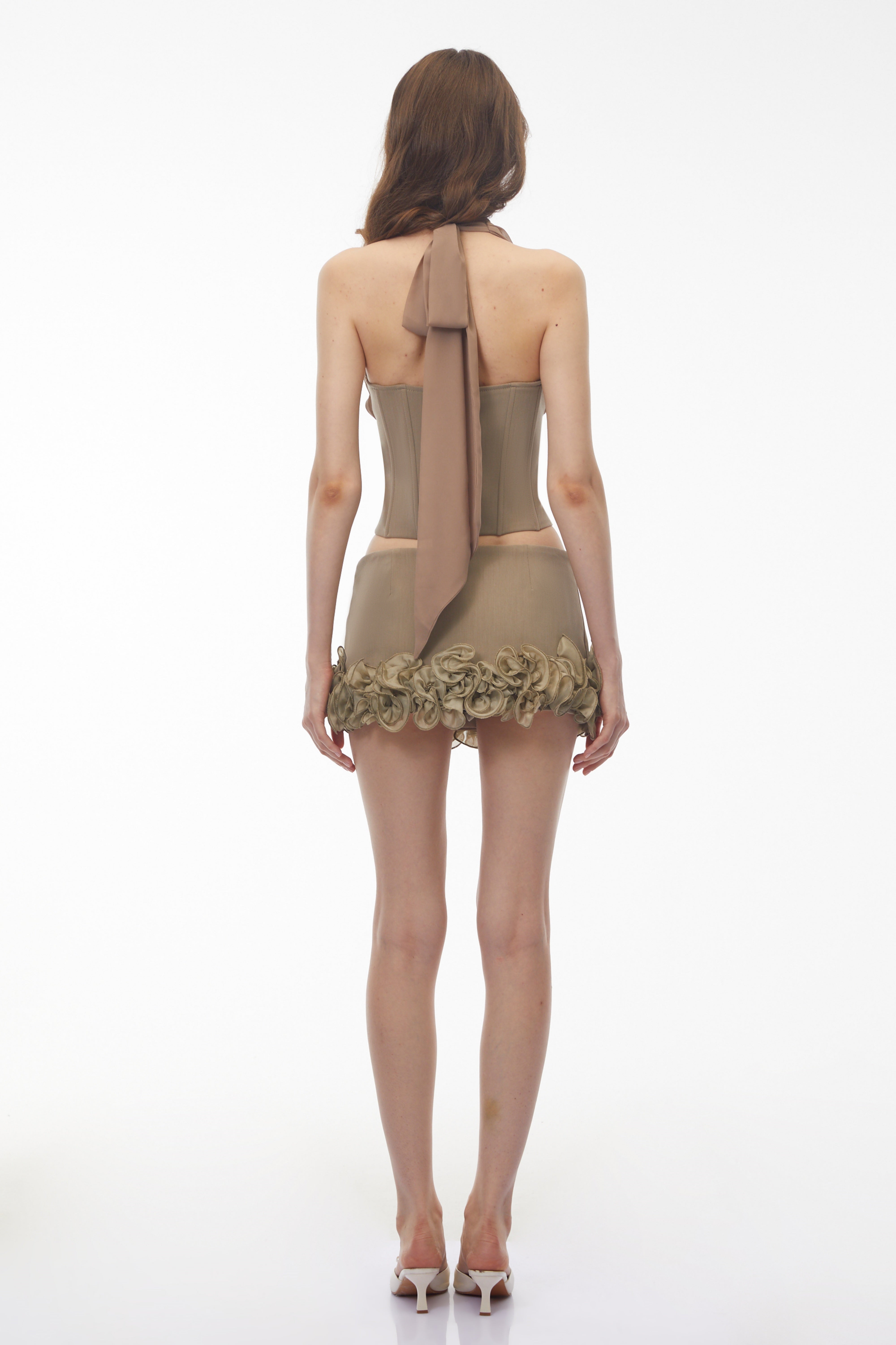 Nadiya Khaki Halterneck Top & Ruffled Skirt Set