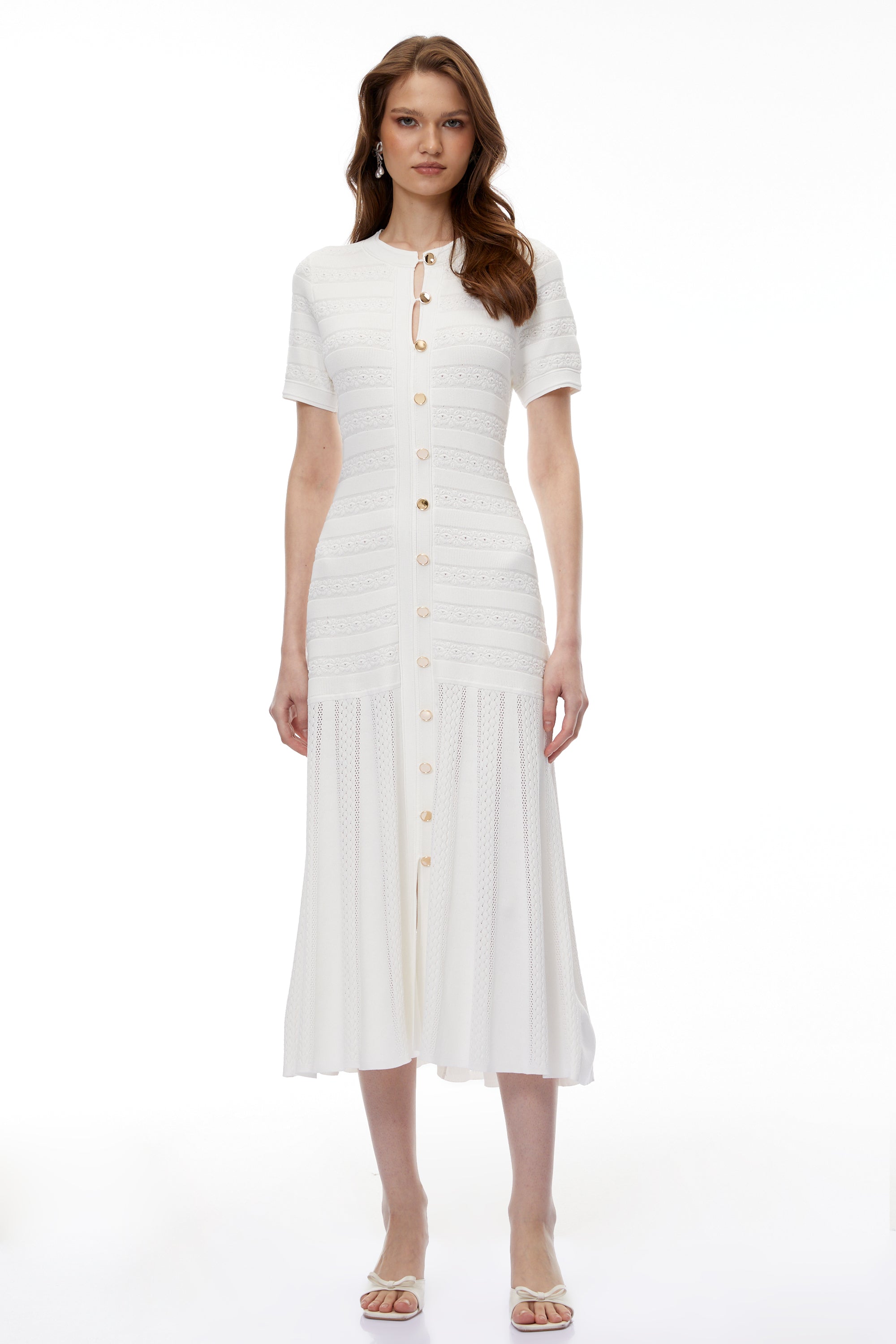 Nephele White Button Down Knit Midi Dress (Final Sale)