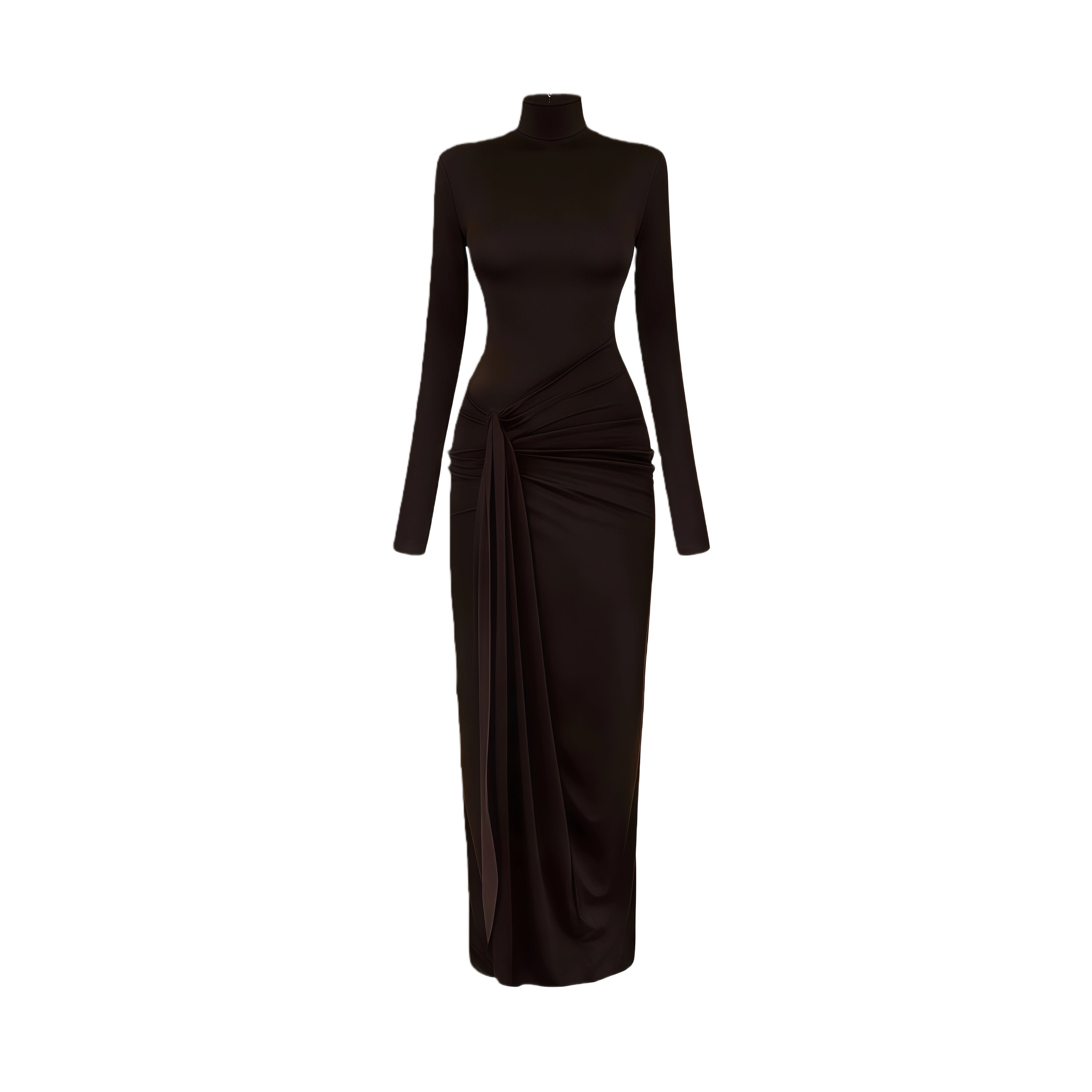 Neve Brown High Neck Twist Knot Maxi Dress