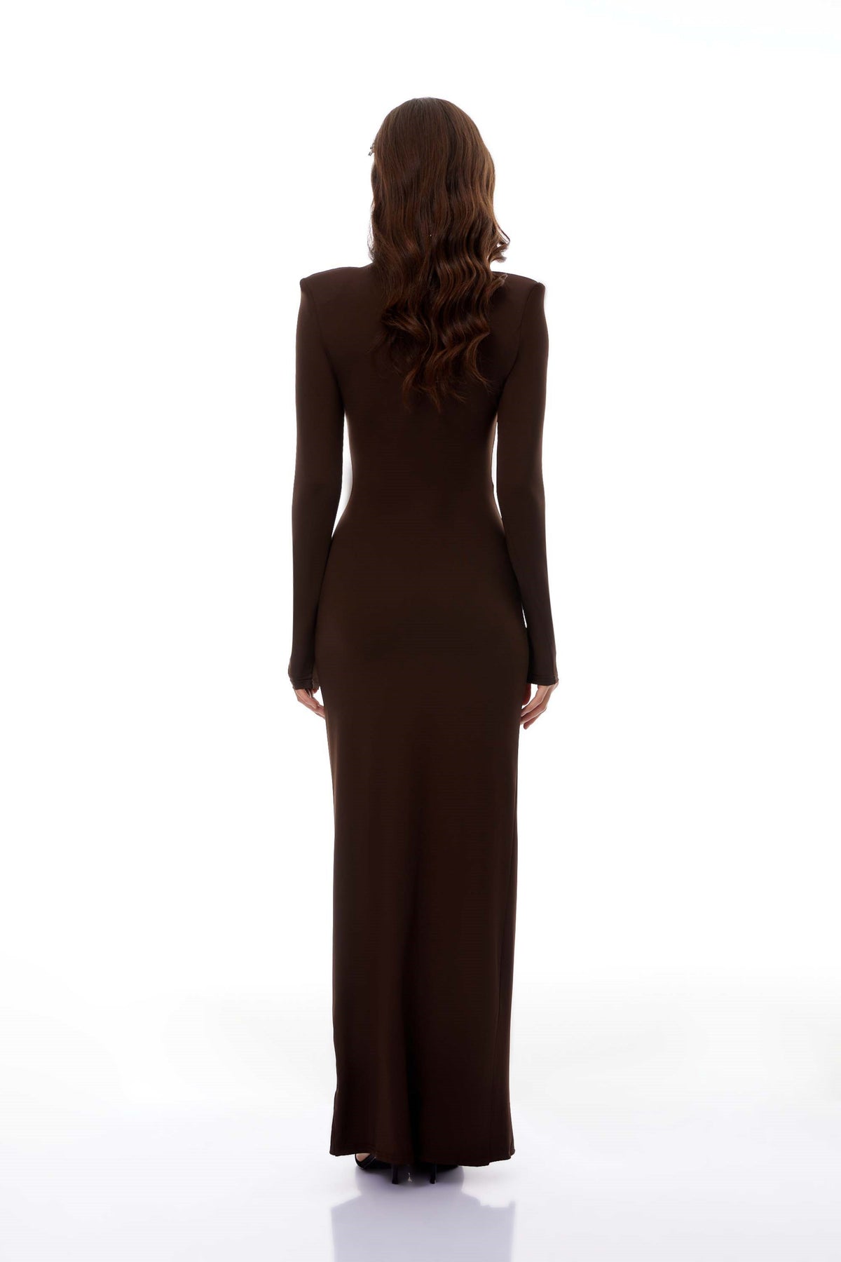 Neve Brown High Neck Twist Knot Maxi Dress
