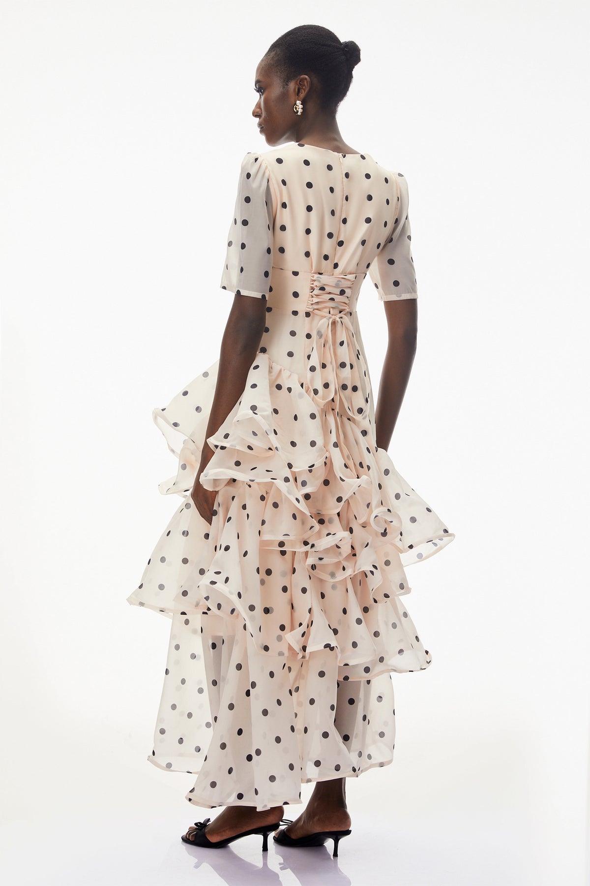 Nicoletta White Polka Dot Asymmetrical Maxi Dress