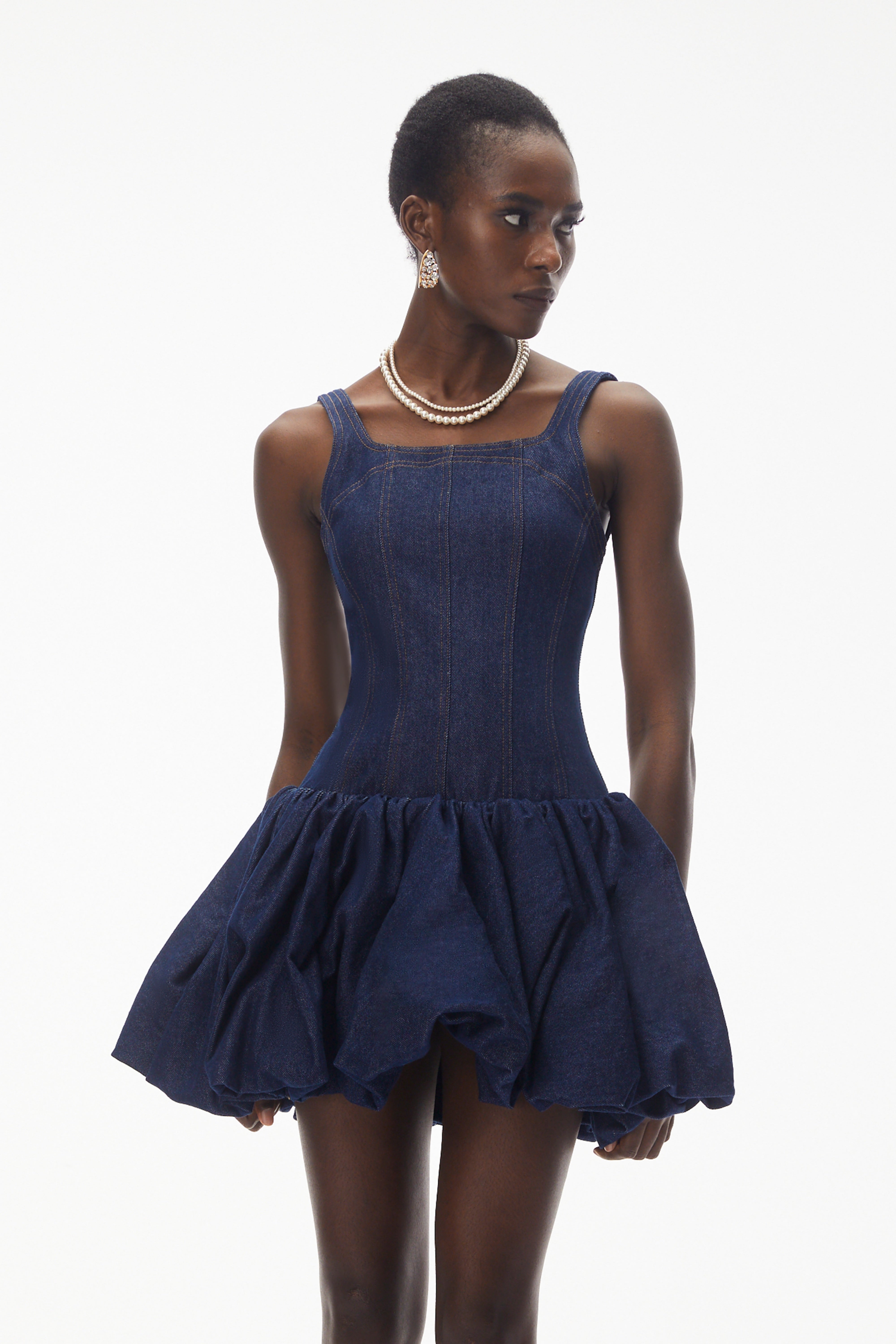 Niloufar Dark Blue Puffball Denim Mini Dress