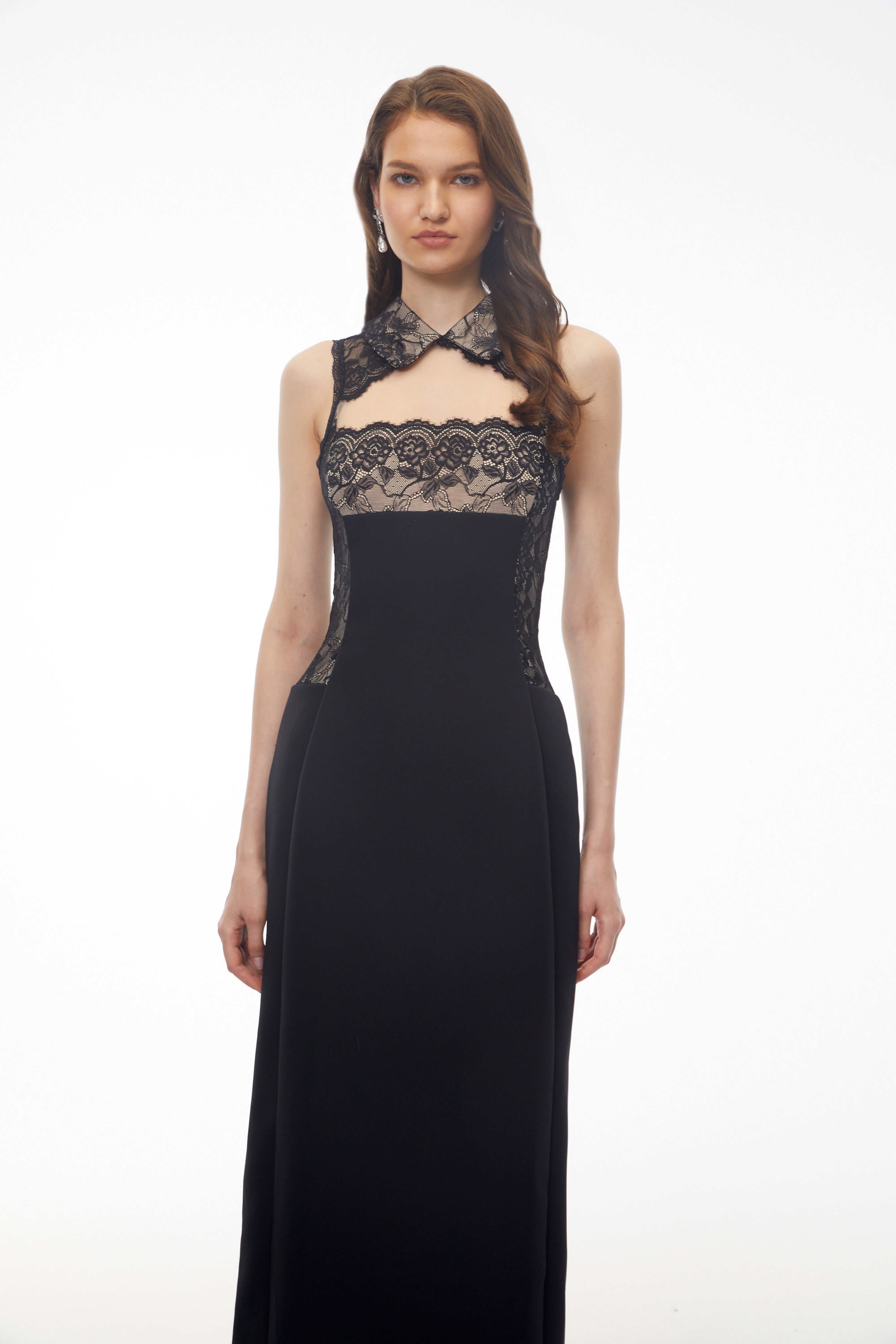 Nina Black Lace Maxi Dress with Cut-Outs