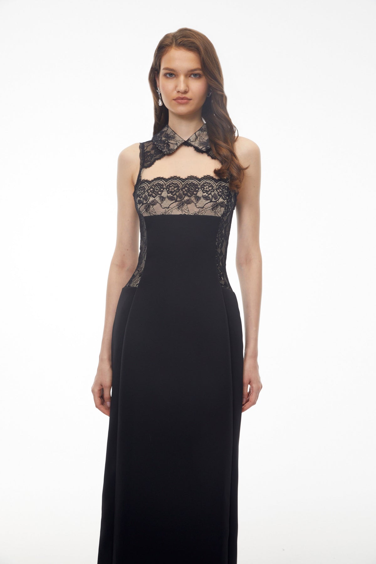 Nina Black Lace Maxi Dress with Cut-Outs