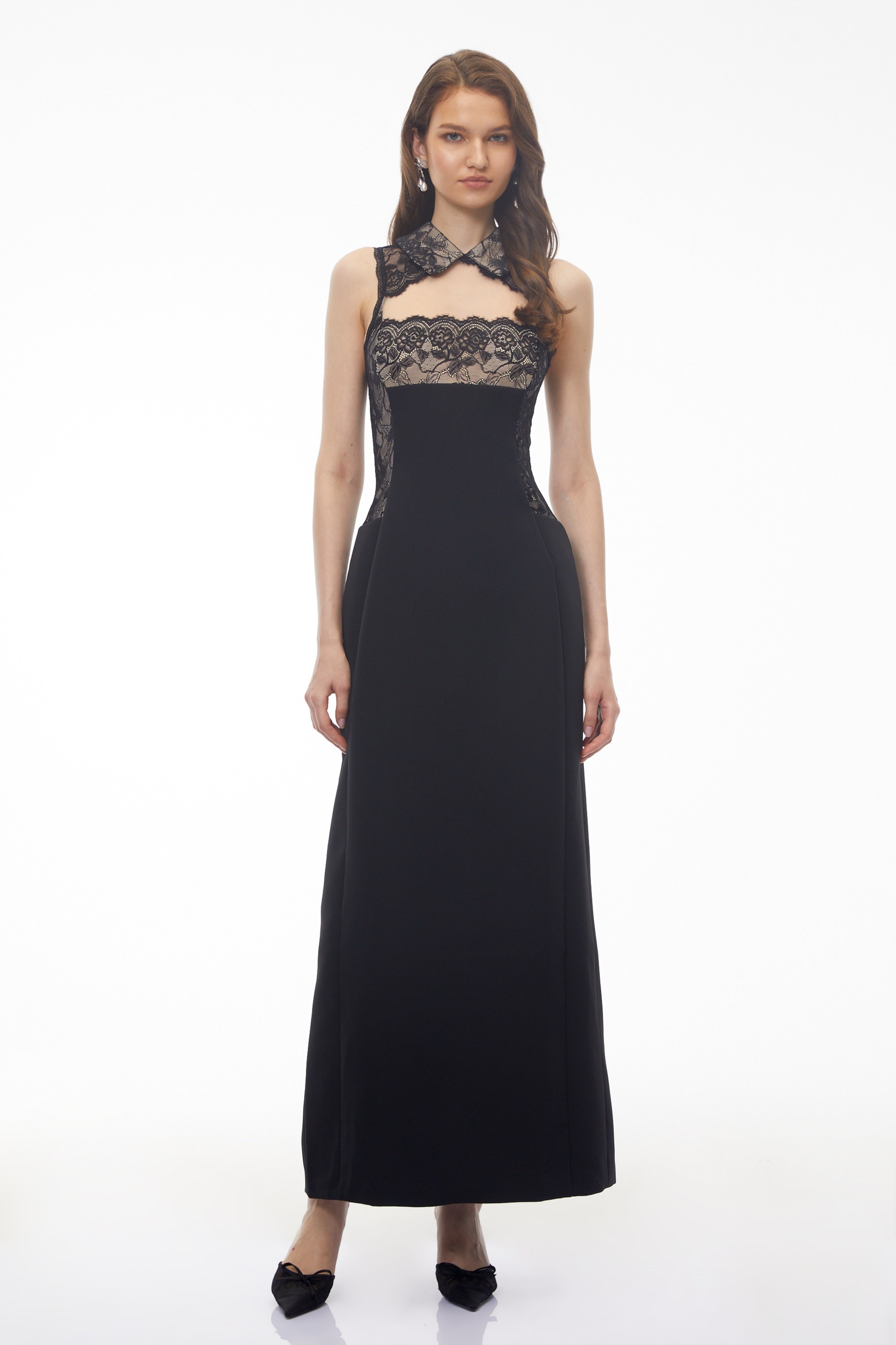 Nina Black Lace Maxi Dress with Cut-Outs